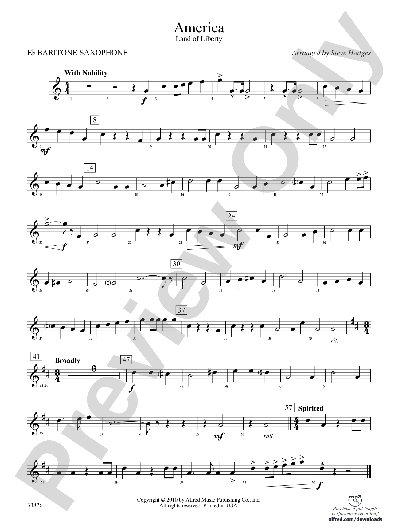 America - Land of Liberty: E-flat Baritone Saxophone