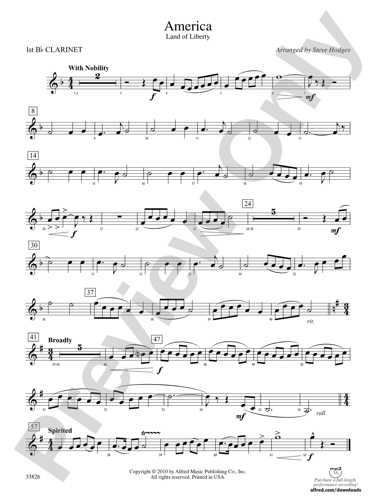 America - Land of Liberty: 1st B-flat Clarinet