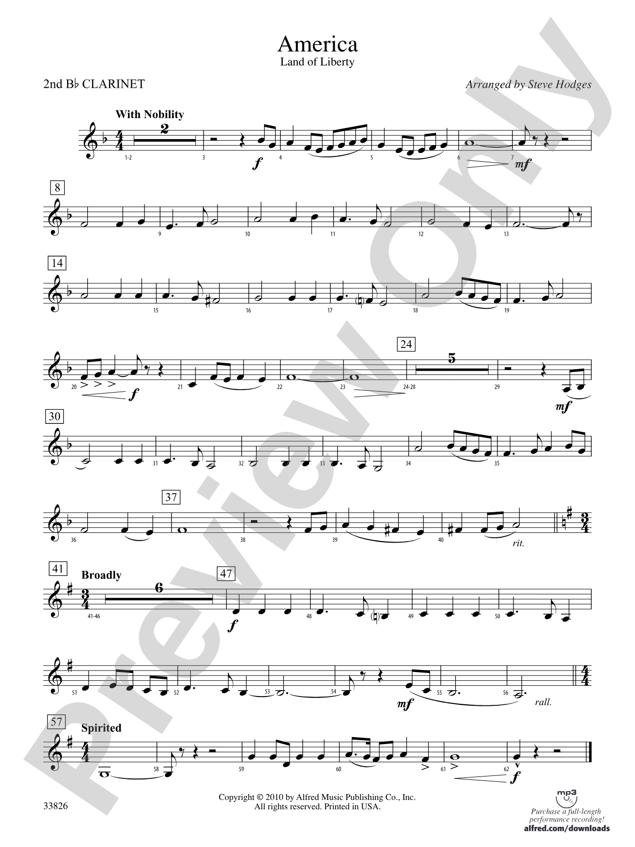 America - Land of Liberty: 2nd B-flat Clarinet