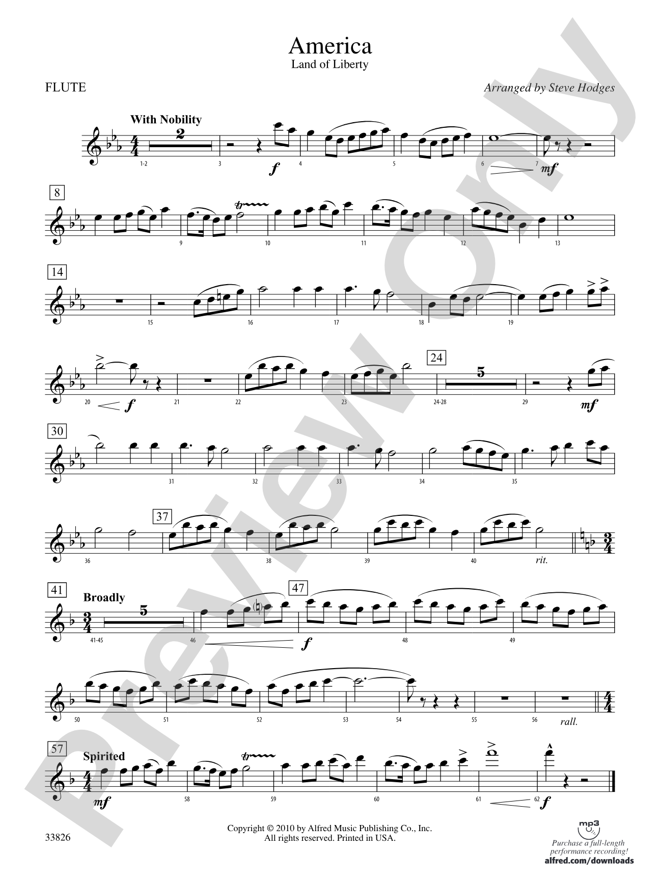 America - Land of Liberty: Flute