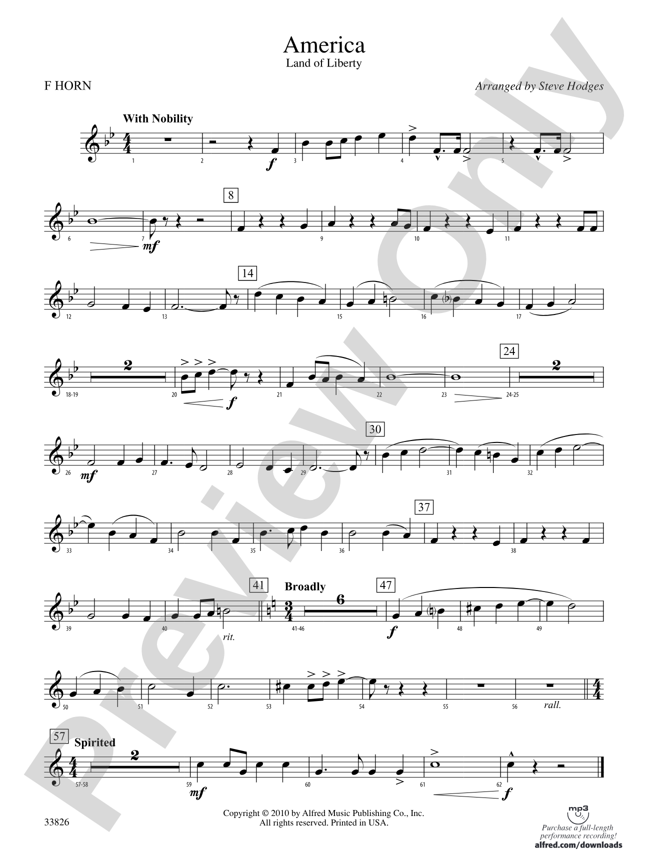 America - Land of Liberty: 1st F Horn
