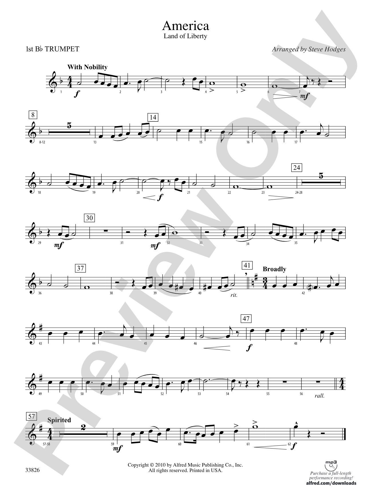 America - Land of Liberty: 1st B-flat Trumpet
