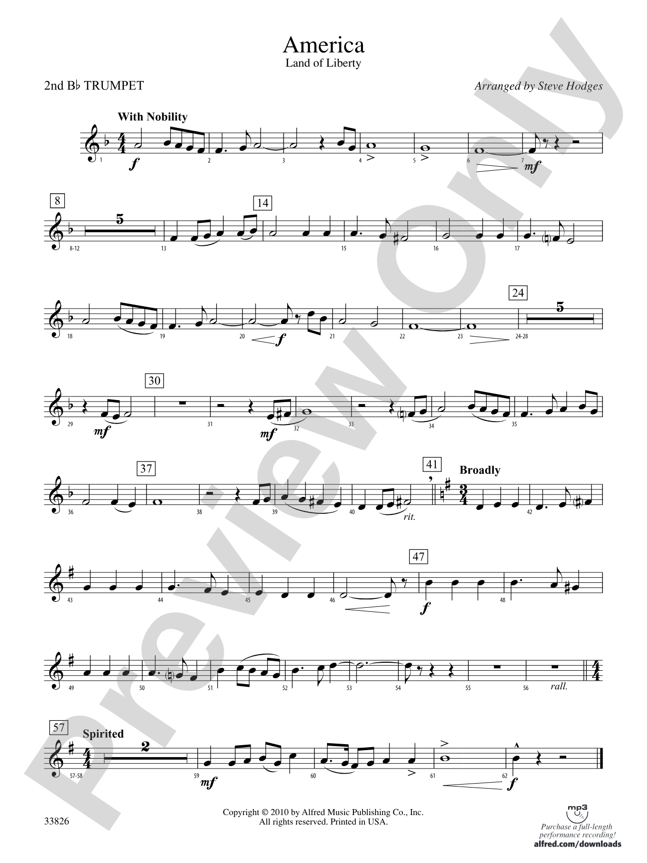 America - Land of Liberty: 2nd B-flat Trumpet