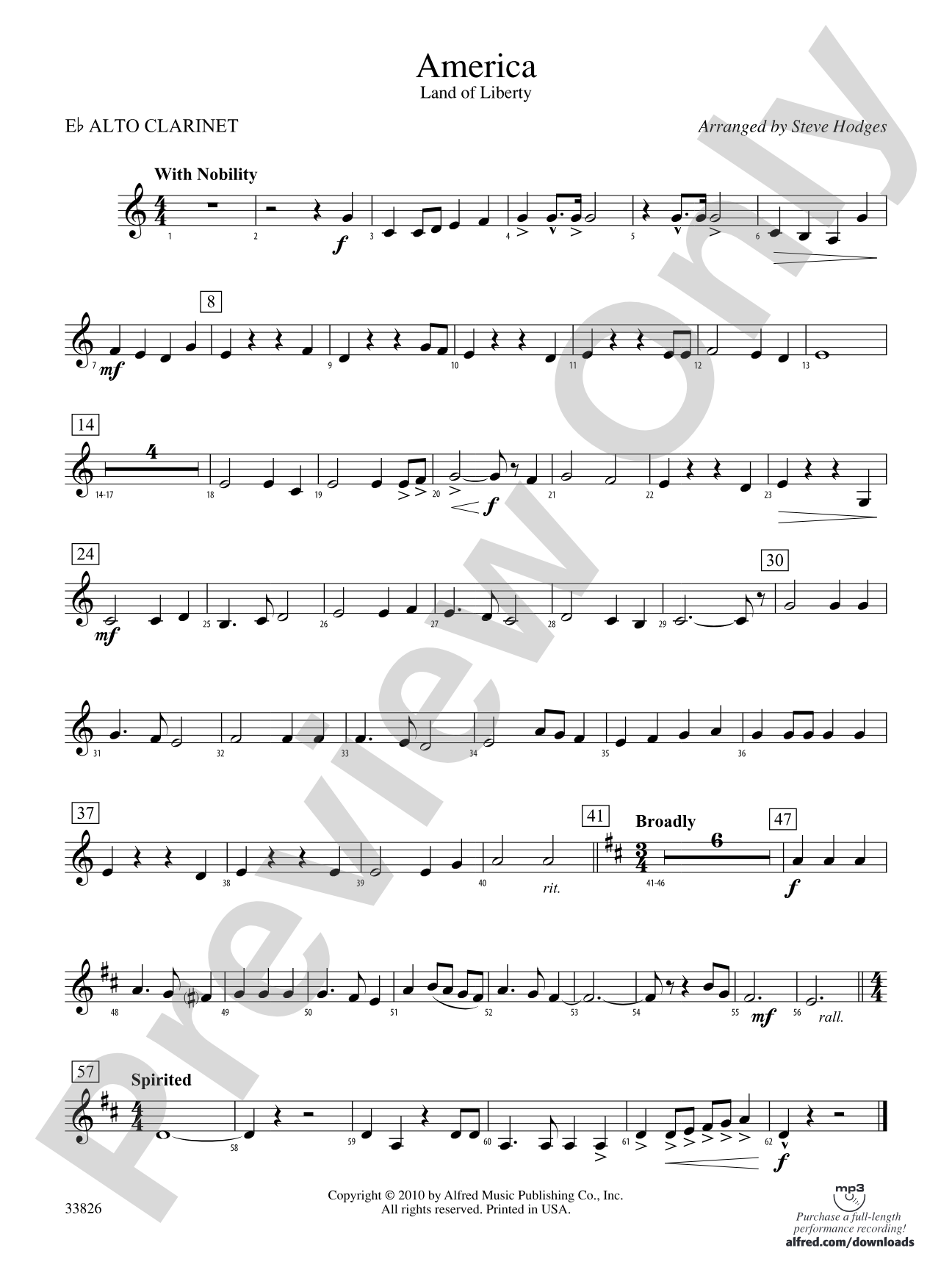 America - Land of Liberty: (wp) E-flat Alto Clarinet