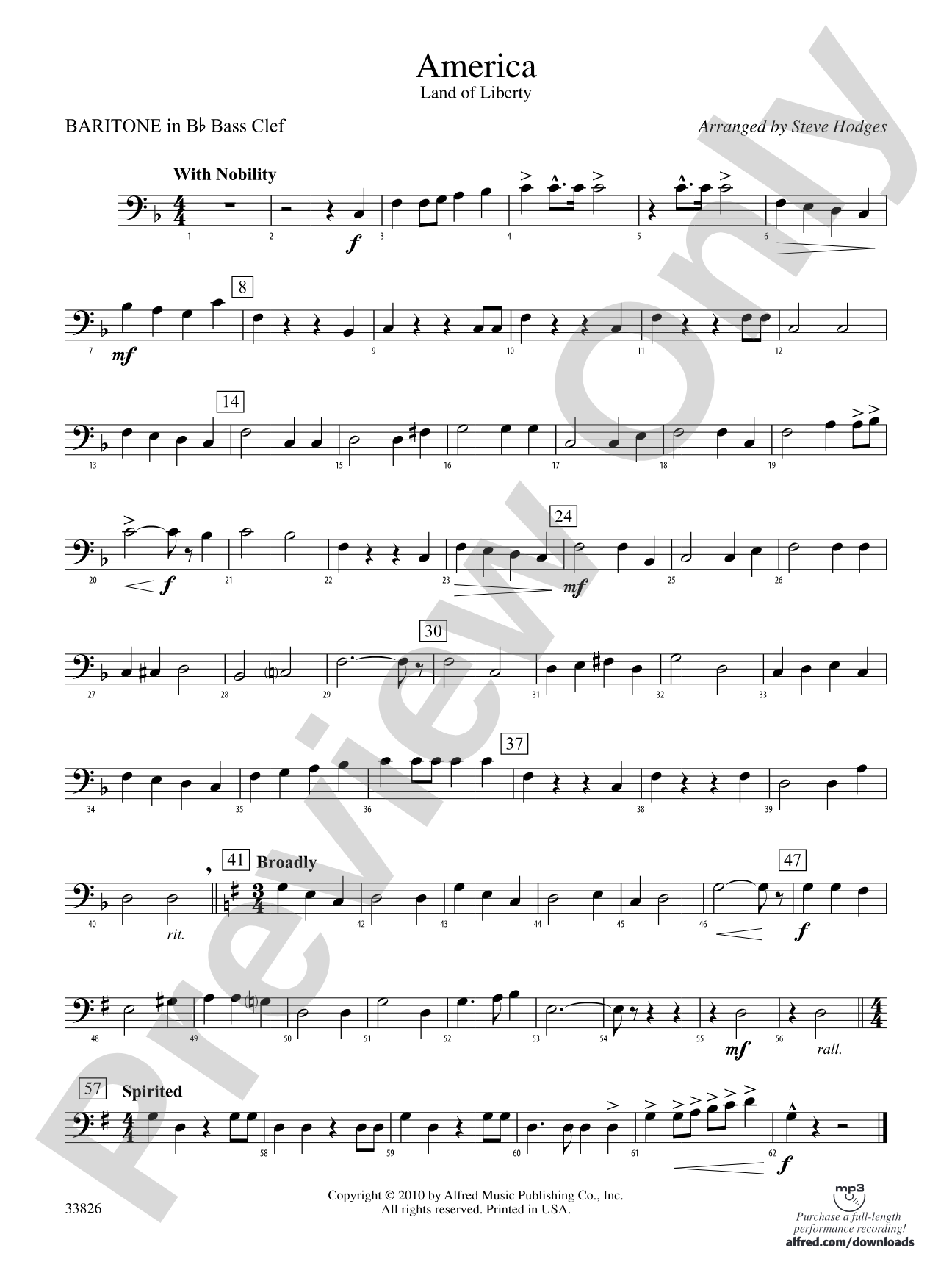 America - Land of Liberty: (wp) B-flat Baritone B.C.