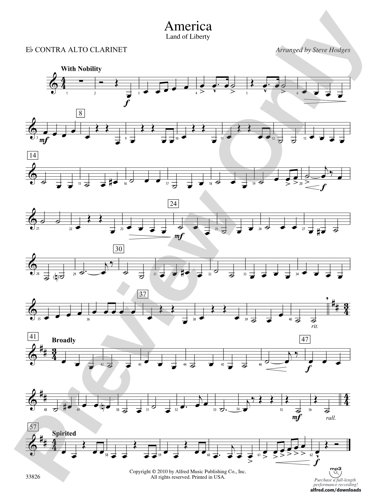 America - Land of Liberty: (wp) E-flat Contrabass Clarinet