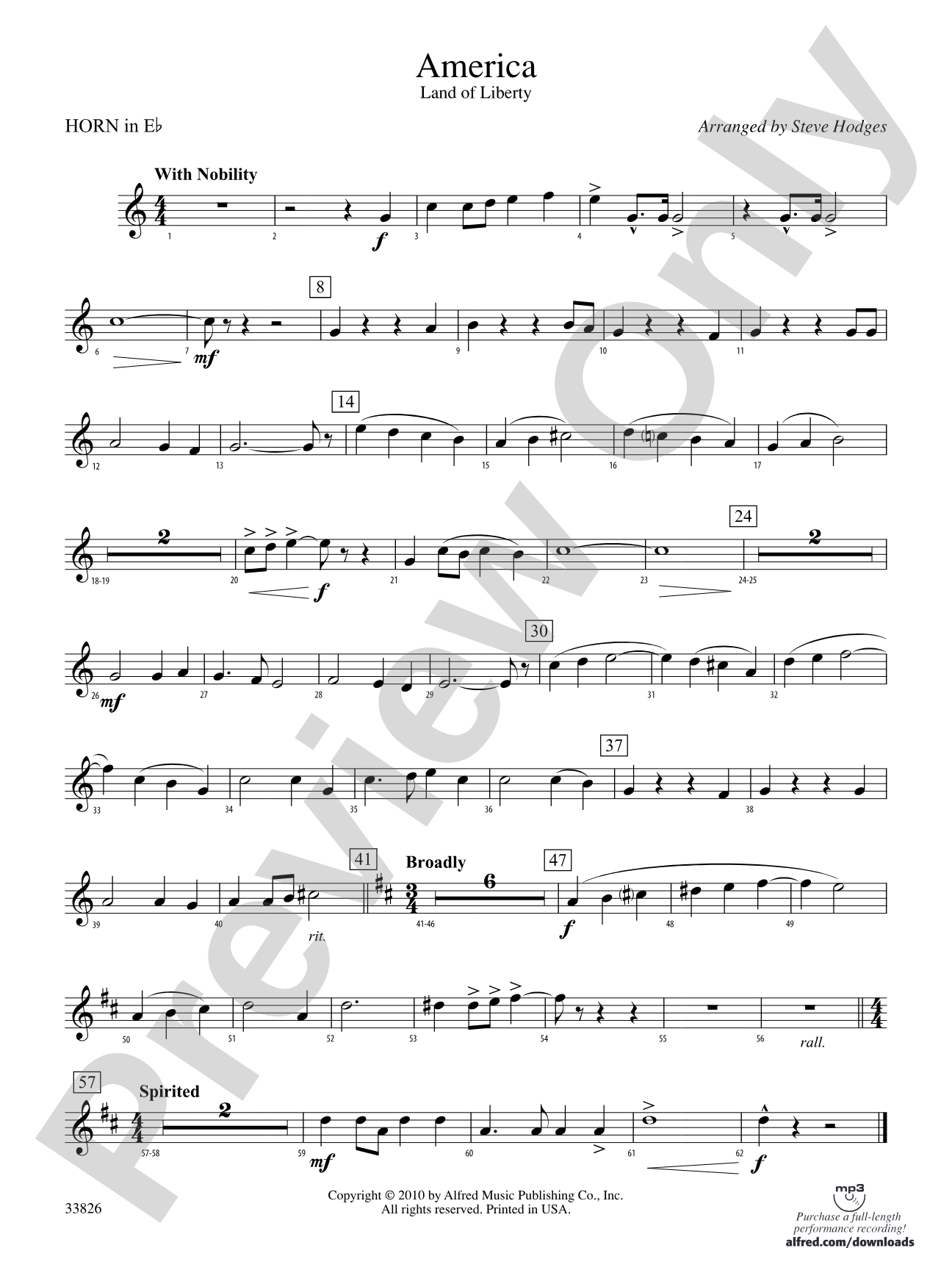 America - Land of Liberty: (wp) 1st Horn in E-flat