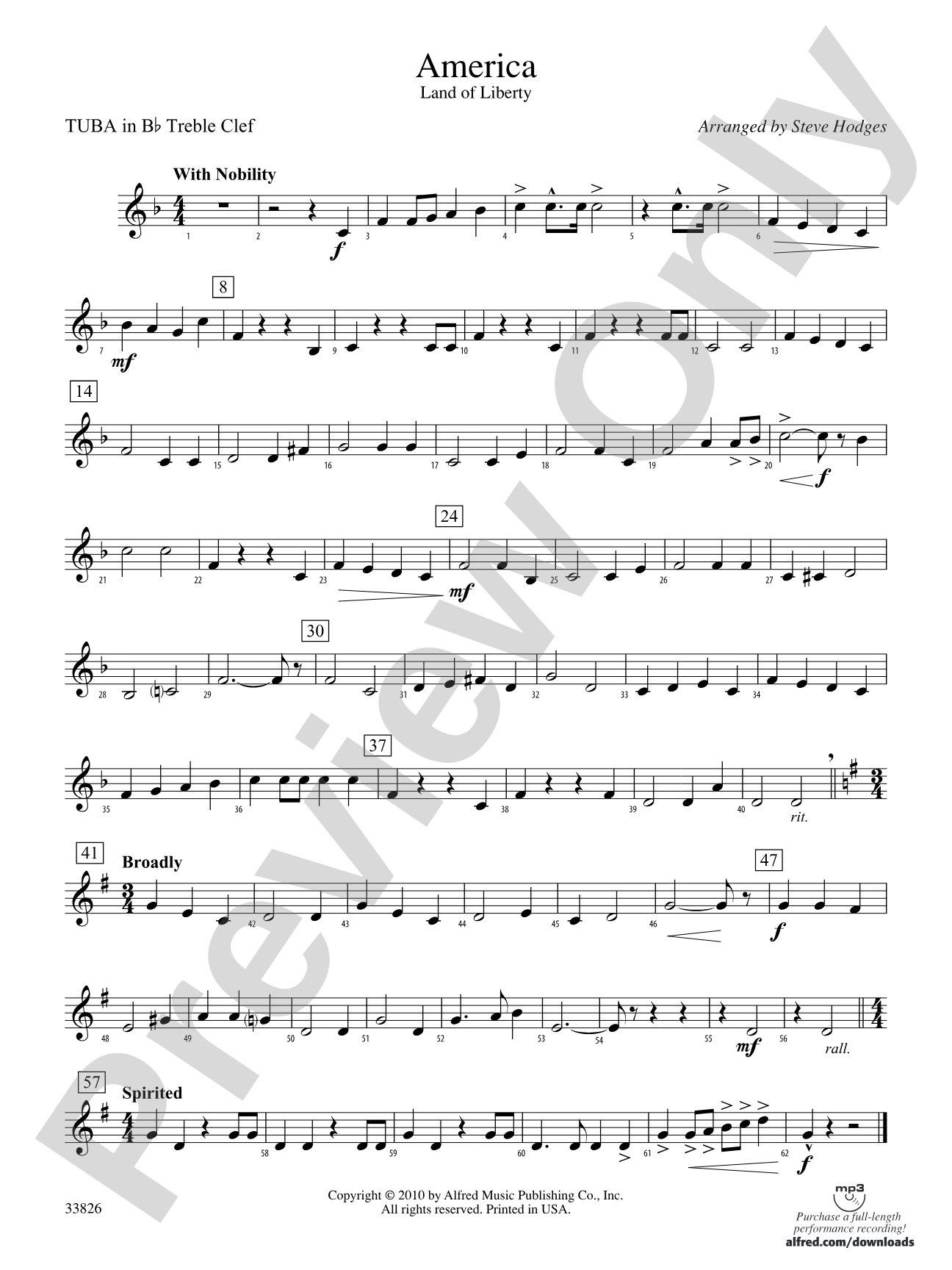 America - Land of Liberty: (wp) B-flat Tuba T.C.
