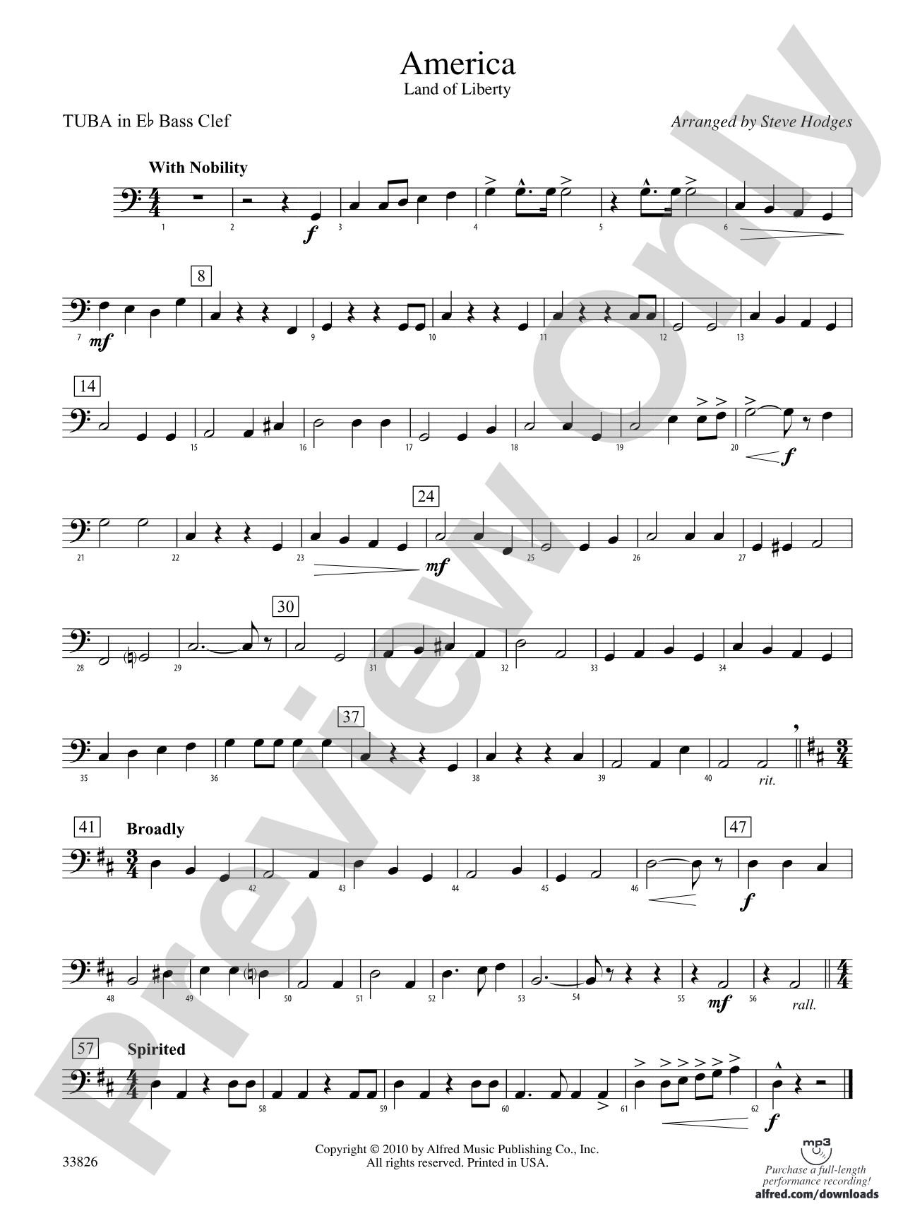 America - Land of Liberty: (wp) E-flat Tuba B.C.
