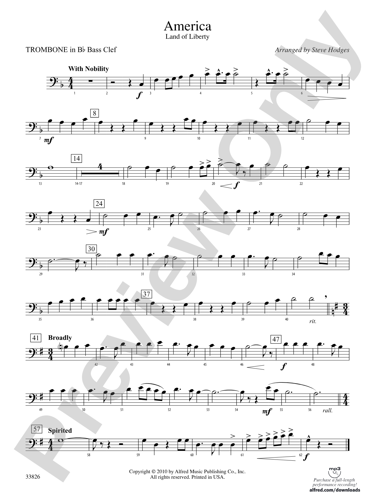 America - Land of Liberty: (wp) 1st B-flat Trombone B.C.