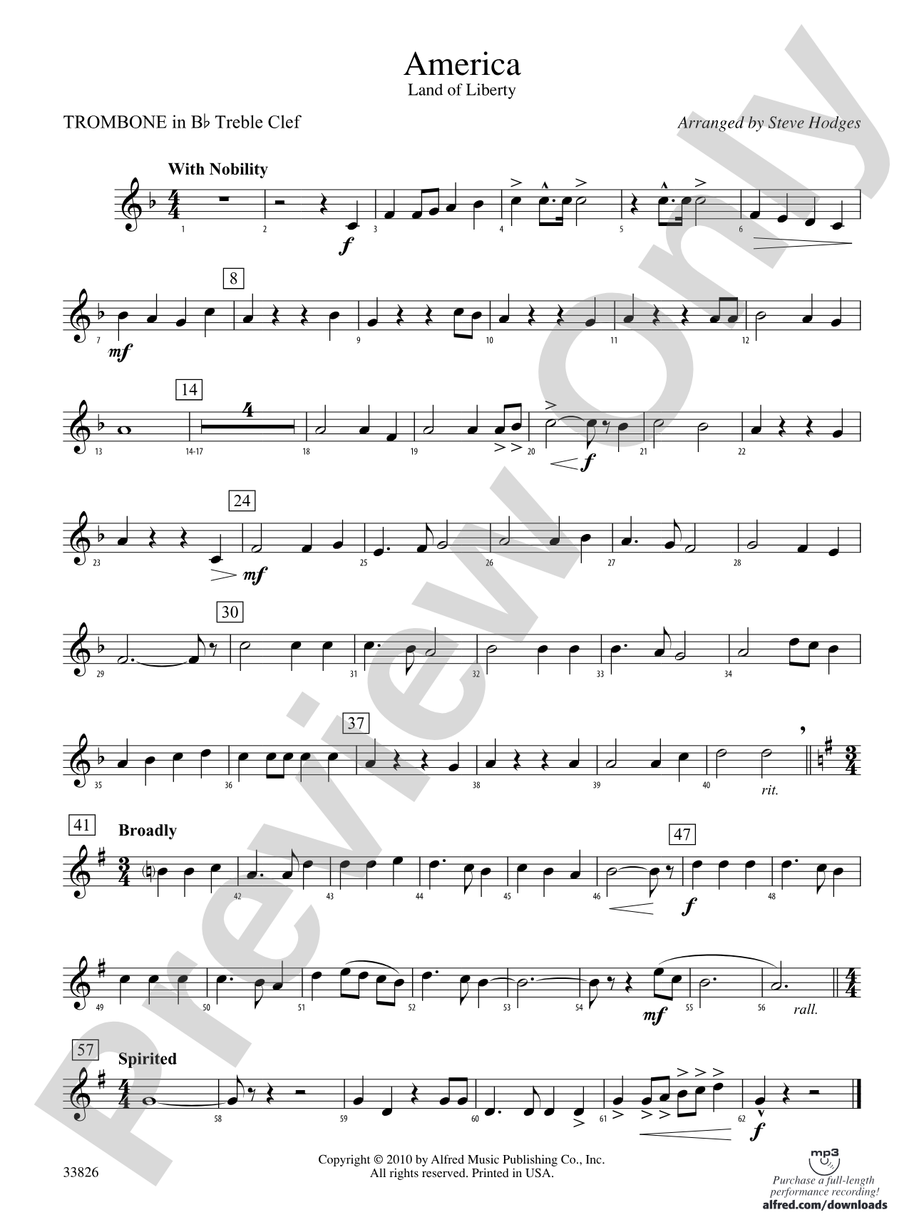 America - Land of Liberty: (wp) 1st B-flat Trombone T.C.