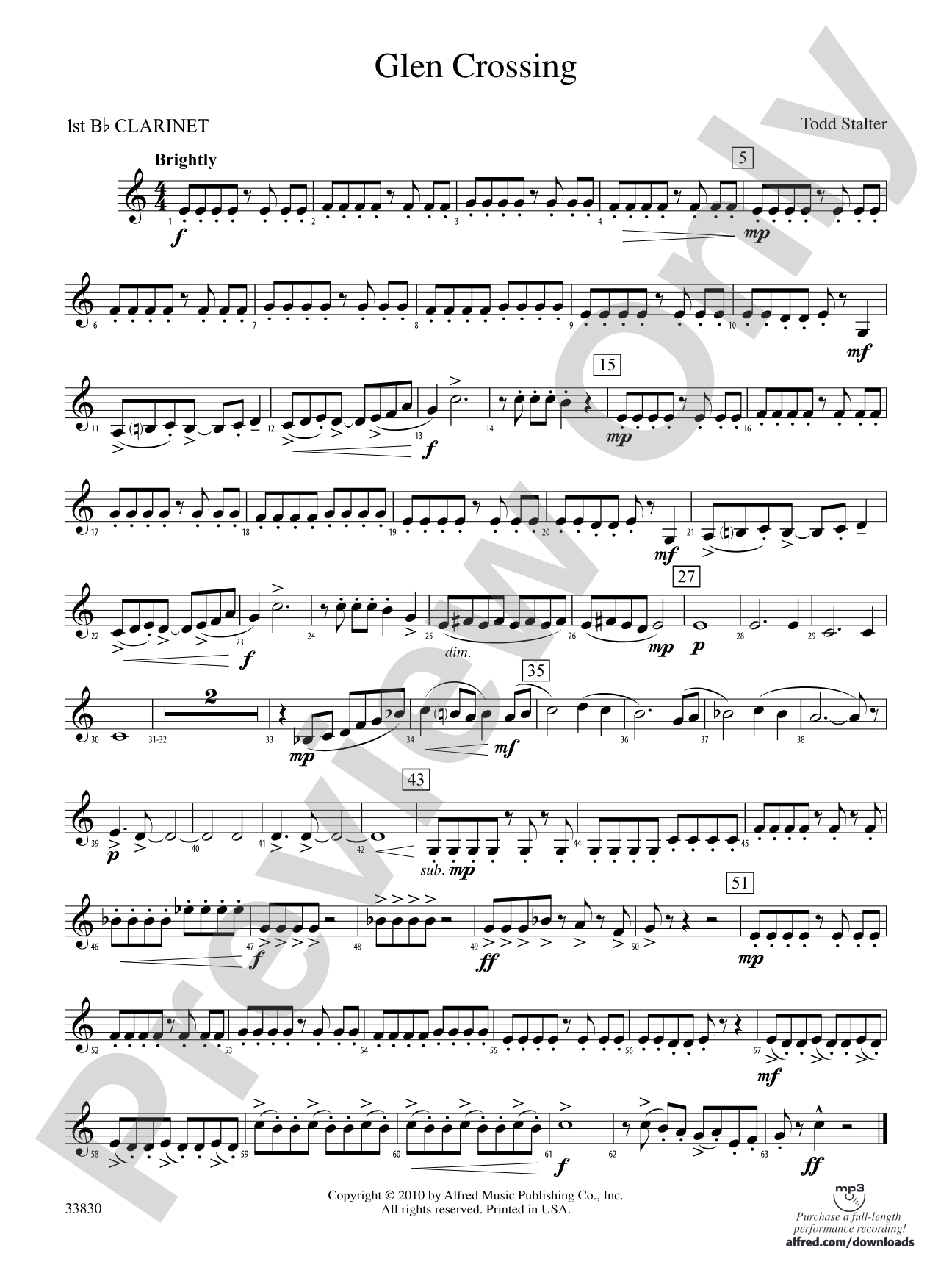 Glen Crossing: 1st B-flat Clarinet