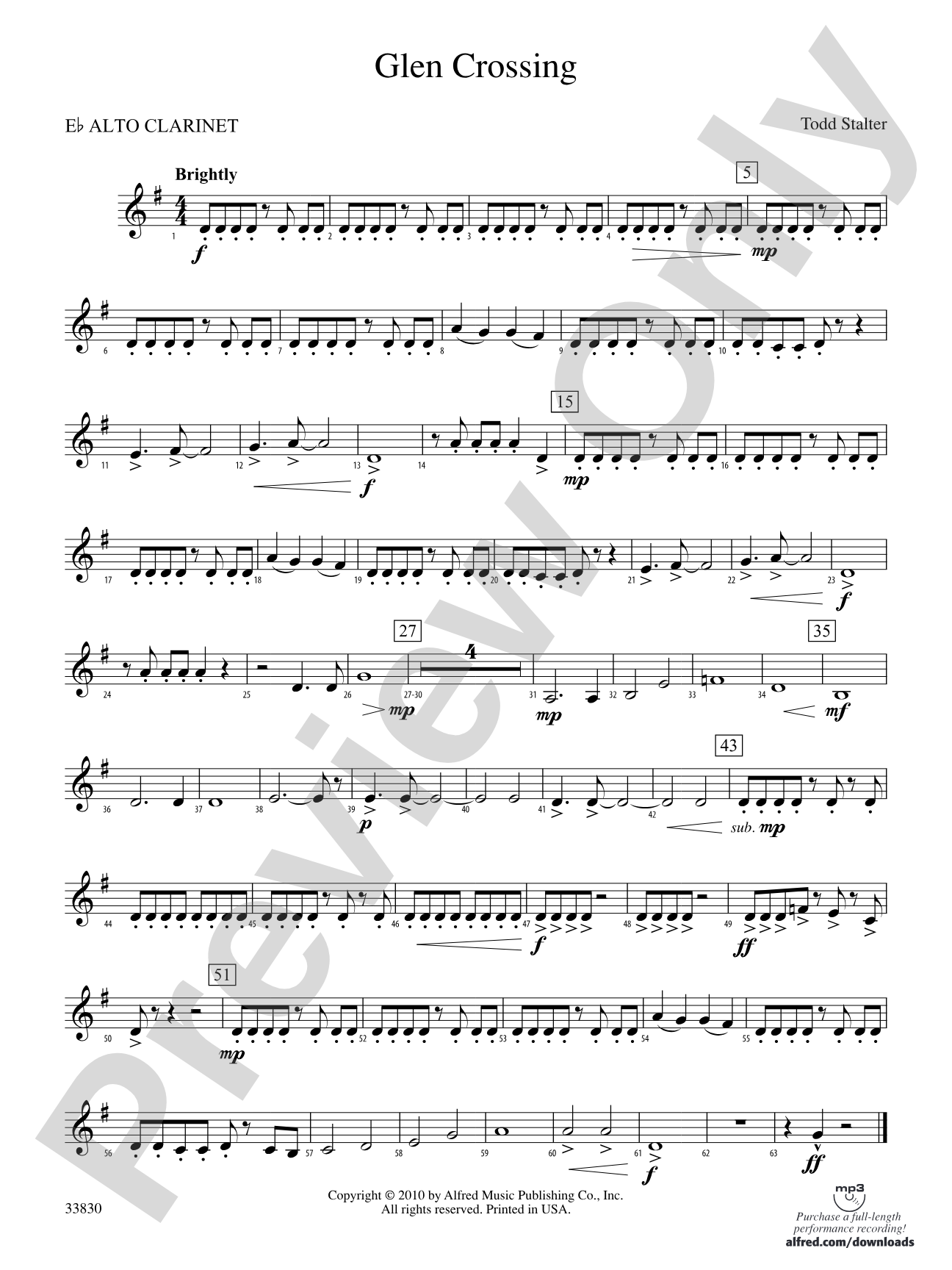Glen Crossing: (wp) E-flat Alto Clarinet