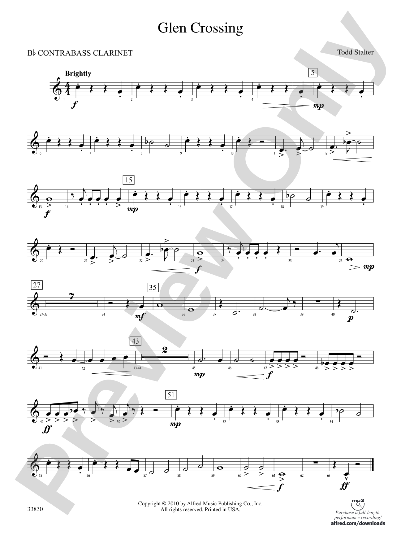 Glen Crossing: (wp) B-flat Contrabass Clarinet