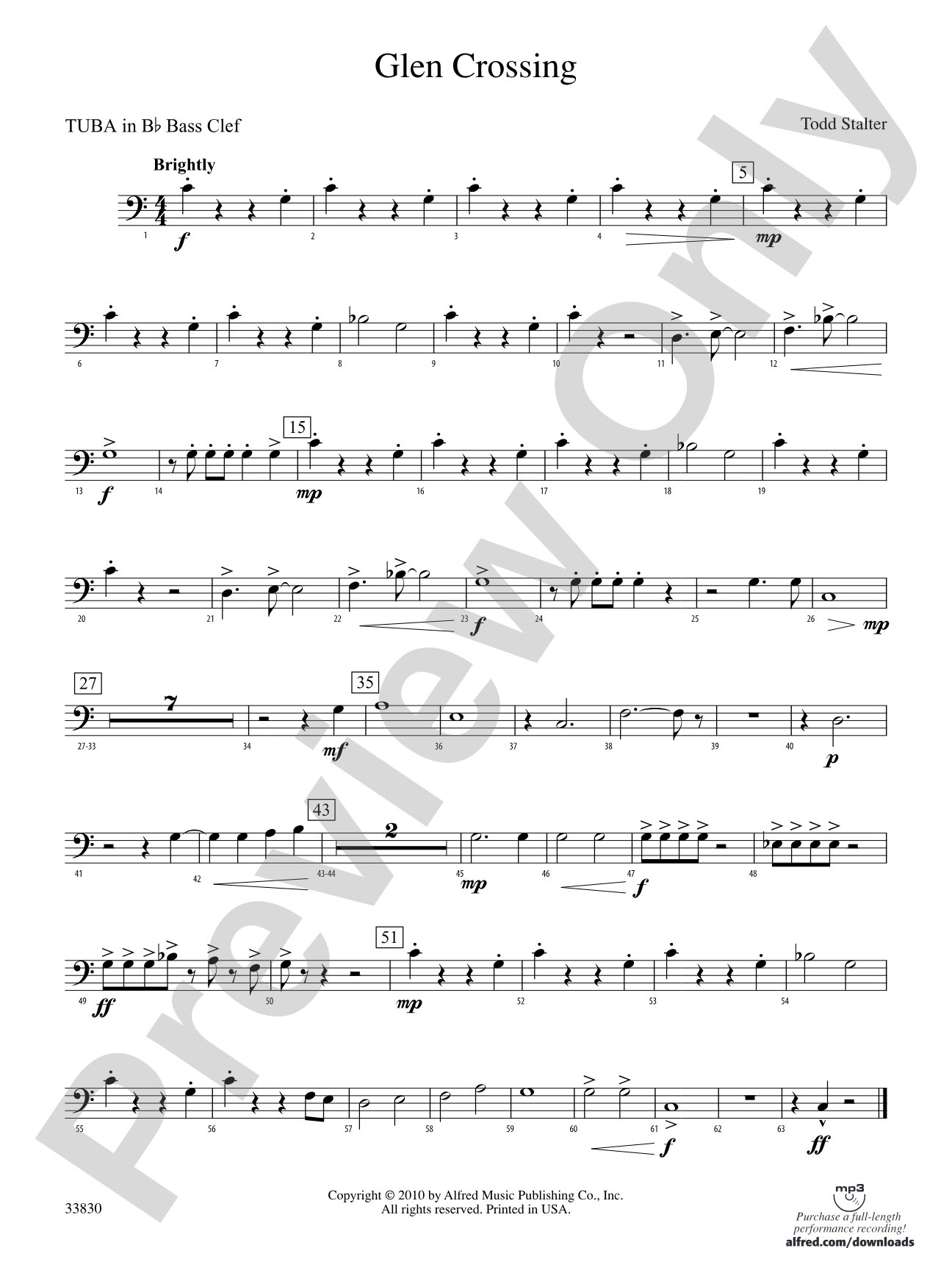 Glen Crossing: (wp) B-flat Tuba B.C.