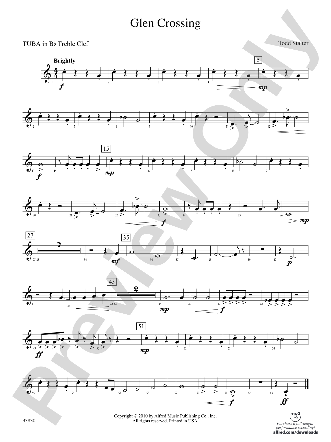 Glen Crossing: (wp) B-flat Tuba T.C.