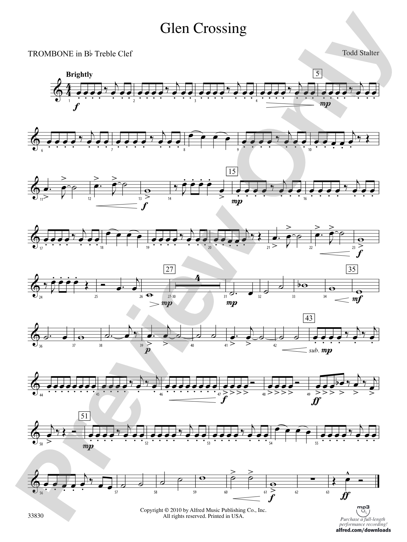 Glen Crossing: (wp) 1st B-flat Trombone T.C.