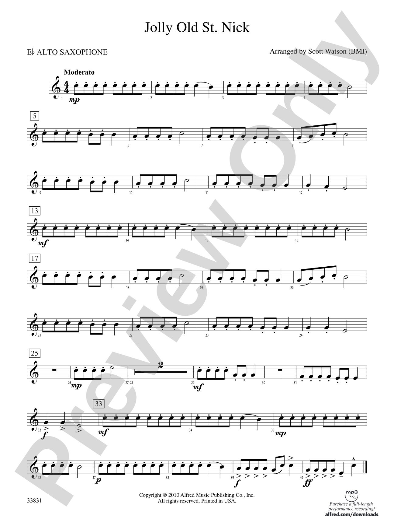 Jolly Old St. Nick: E-flat Alto Saxophone