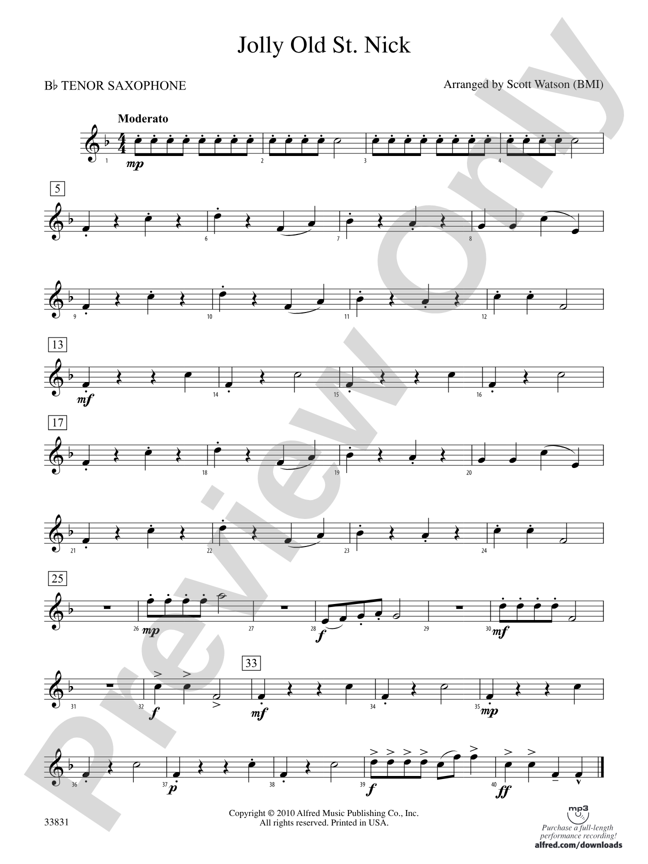 Jolly Old St. Nick: B-flat Tenor Saxophone