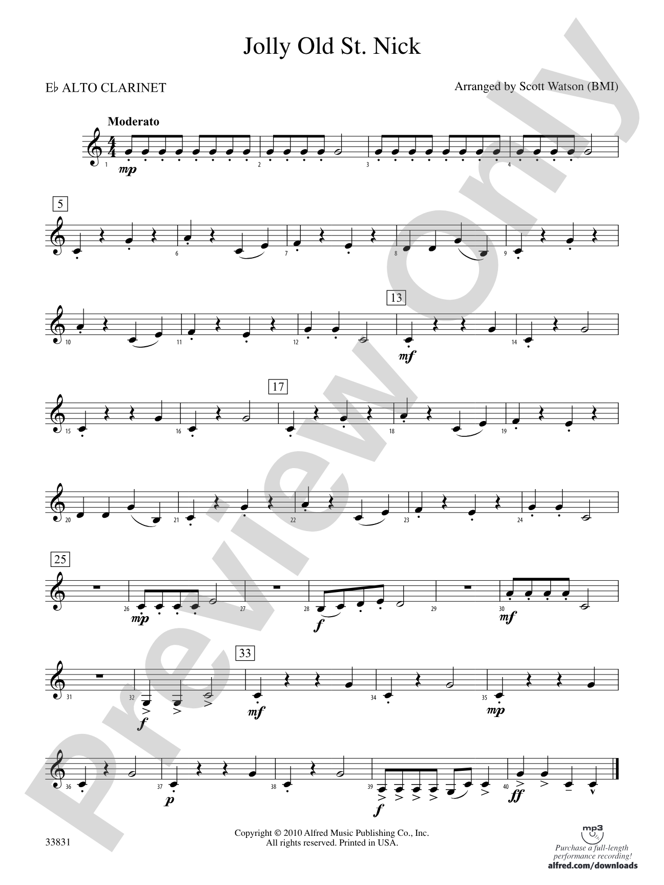 Jolly Old St. Nick: (wp) E-flat Alto Clarinet