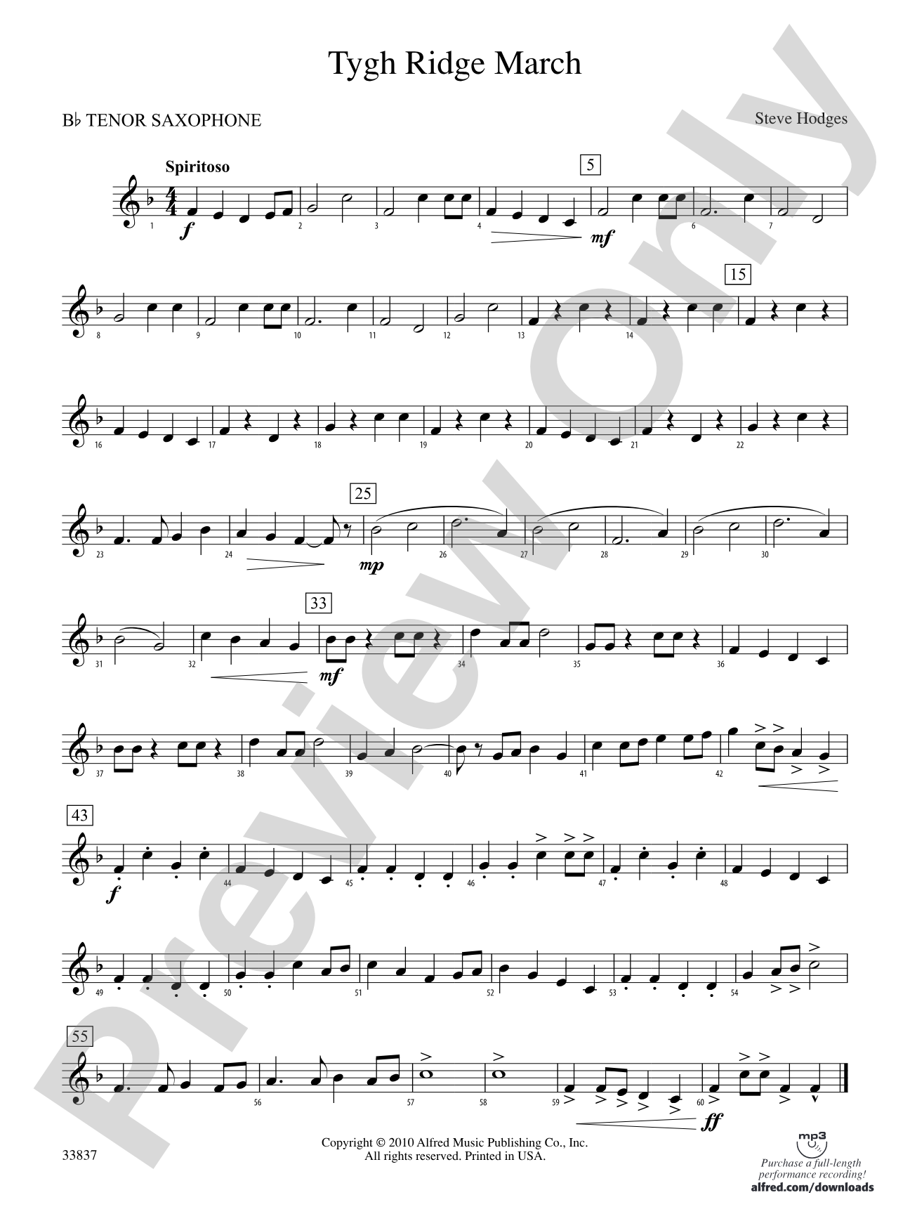 Tygh Ridge March: B-flat Tenor Saxophone