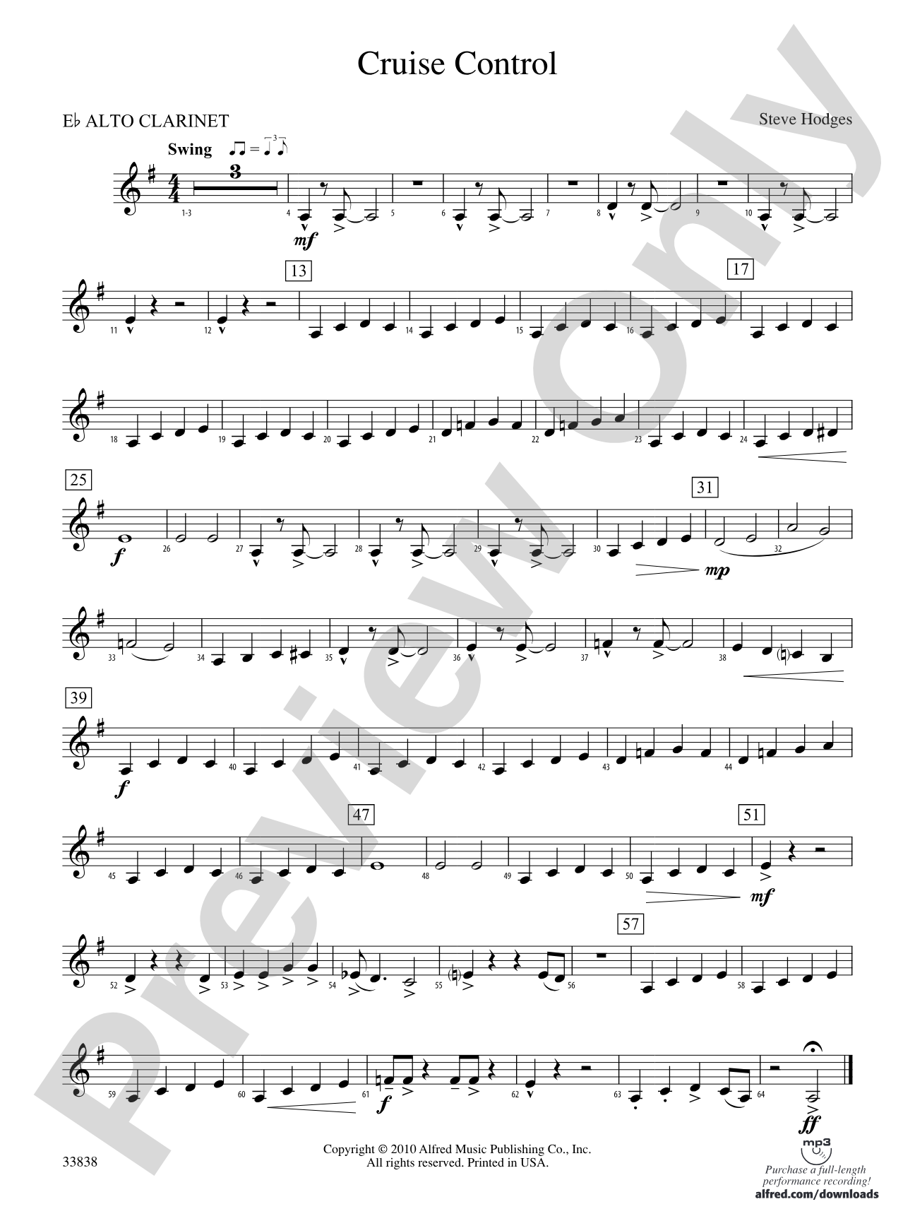 Cruise Control: (wp) E-flat Alto Clarinet