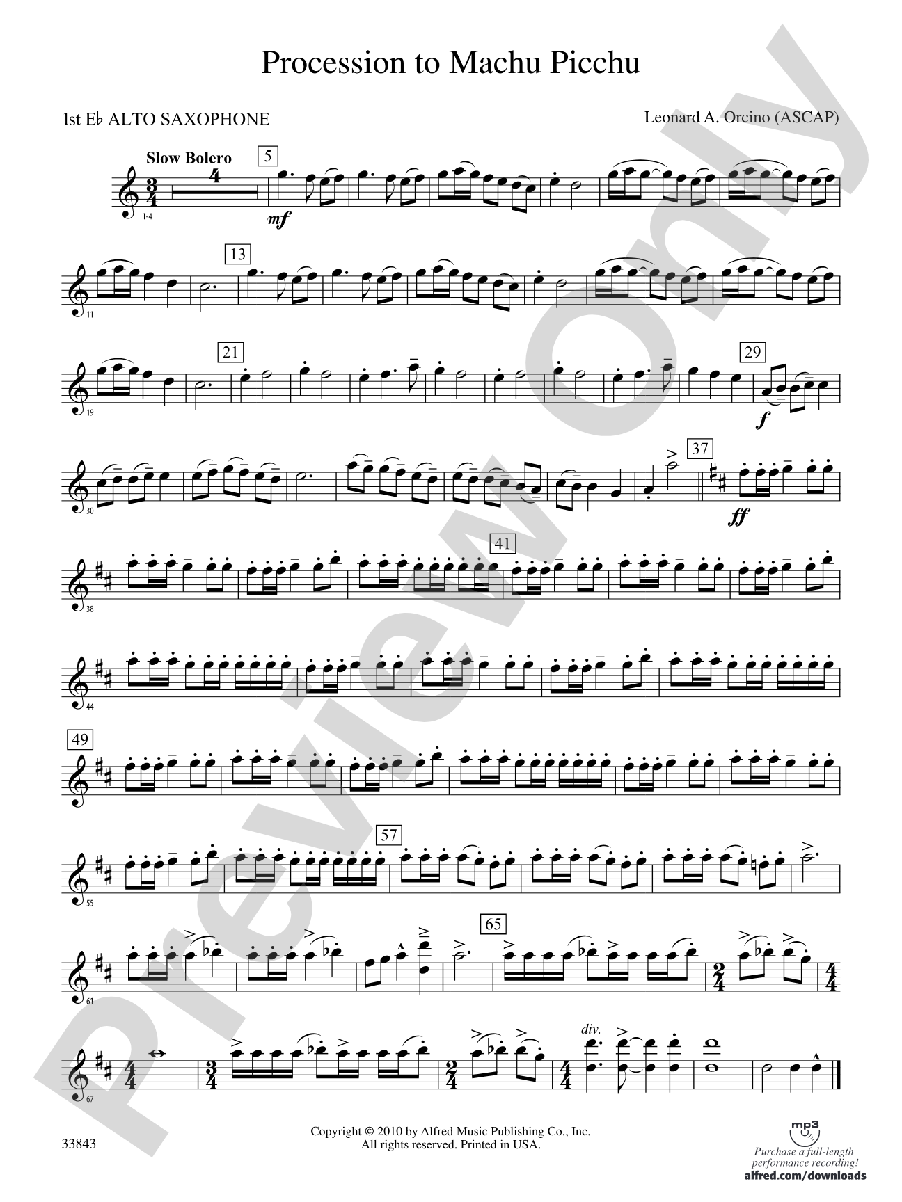 Procession to Machu Picchu: E-flat Alto Saxophone