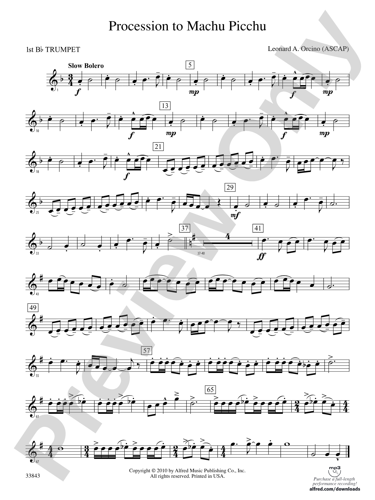 Procession to Machu Picchu: 1st B-flat Trumpet