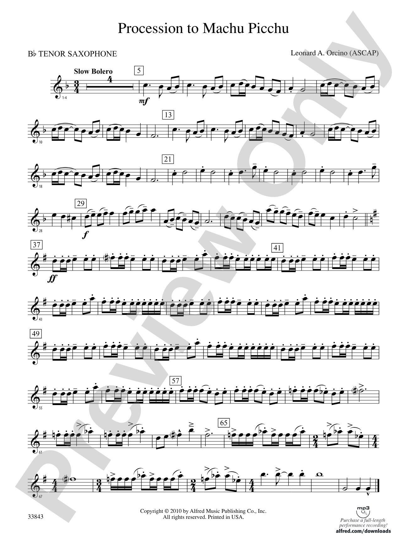 Procession to Machu Picchu: B-flat Tenor Saxophone