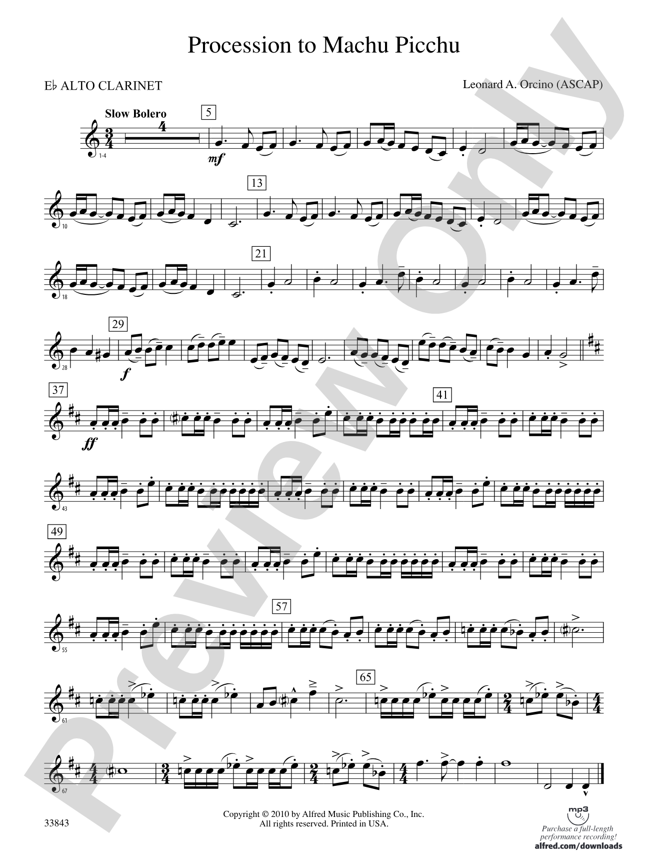 Procession to Machu Picchu: (wp) E-flat Alto Clarinet