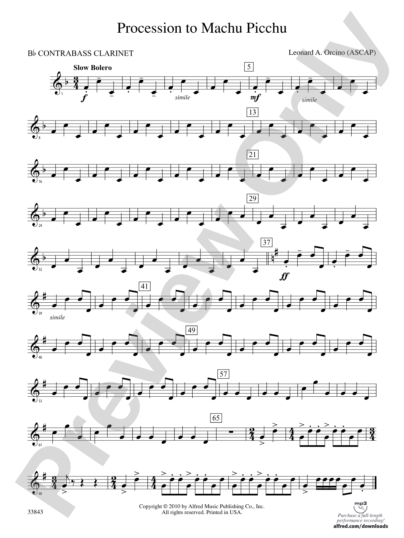 Procession to Machu Picchu: (wp) B-flat Contrabass Clarinet