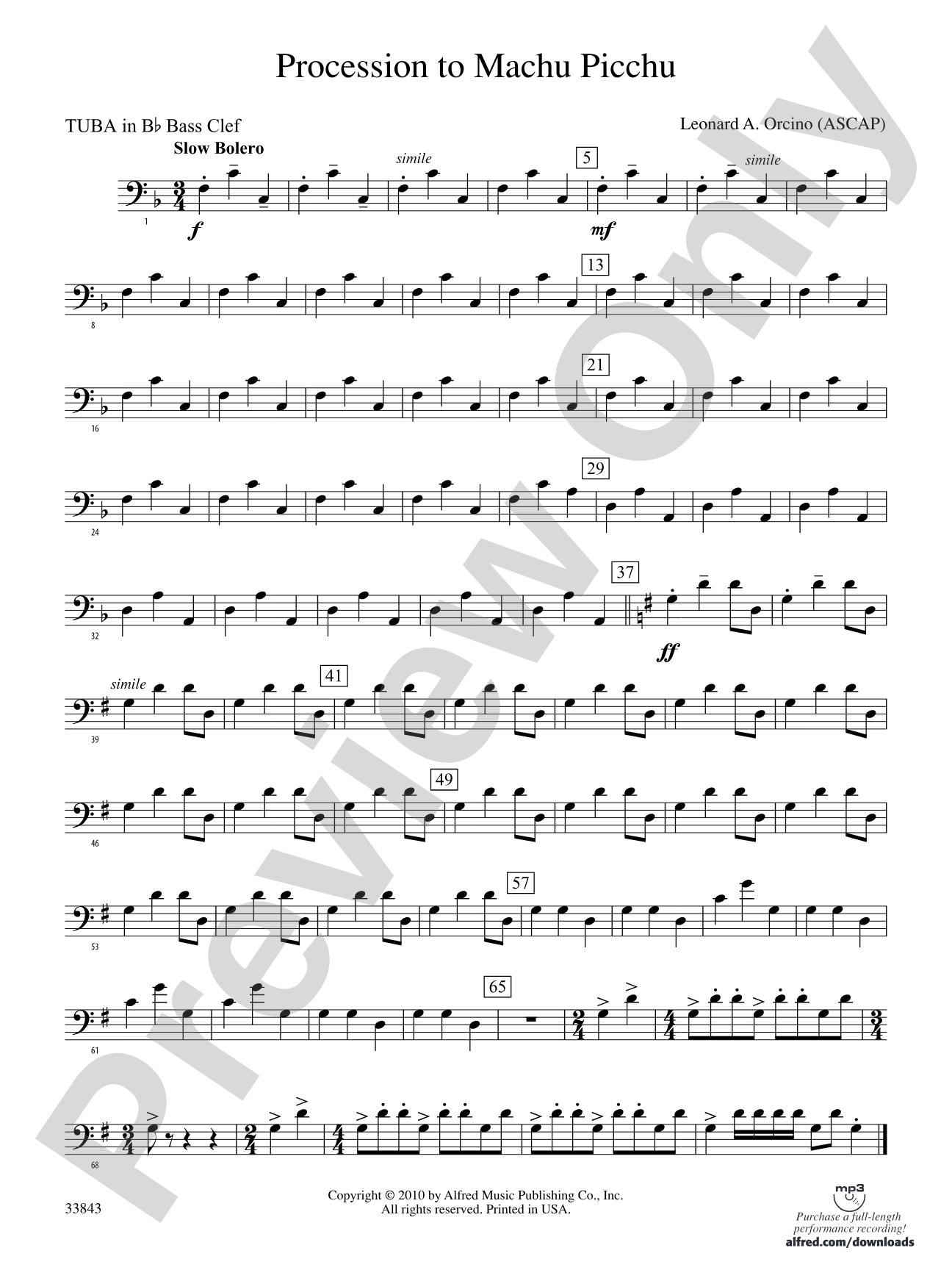Procession to Machu Picchu: (wp) B-flat Tuba B.C.