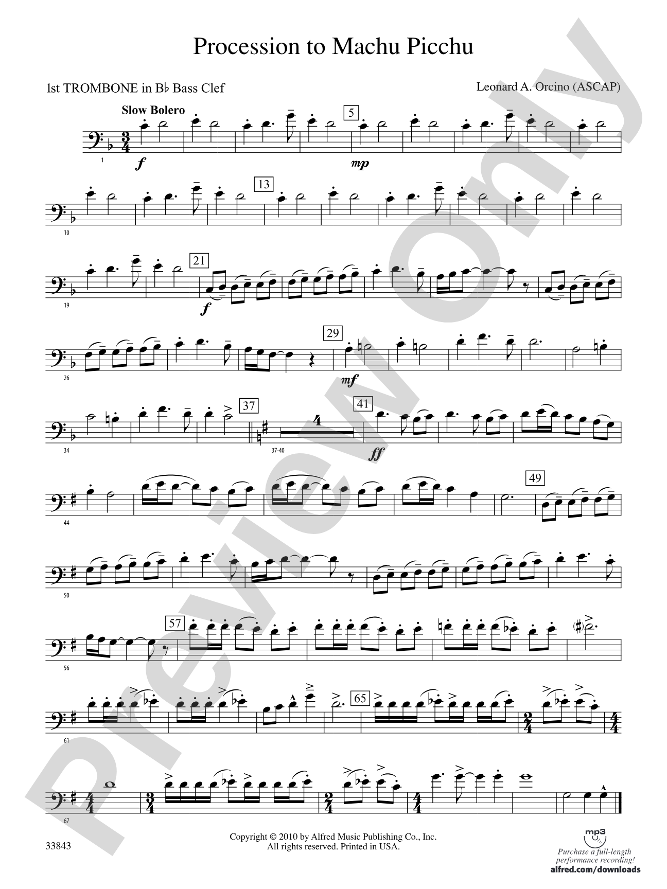 Procession to Machu Picchu: (wp) 1st B-flat Trombone B.C.