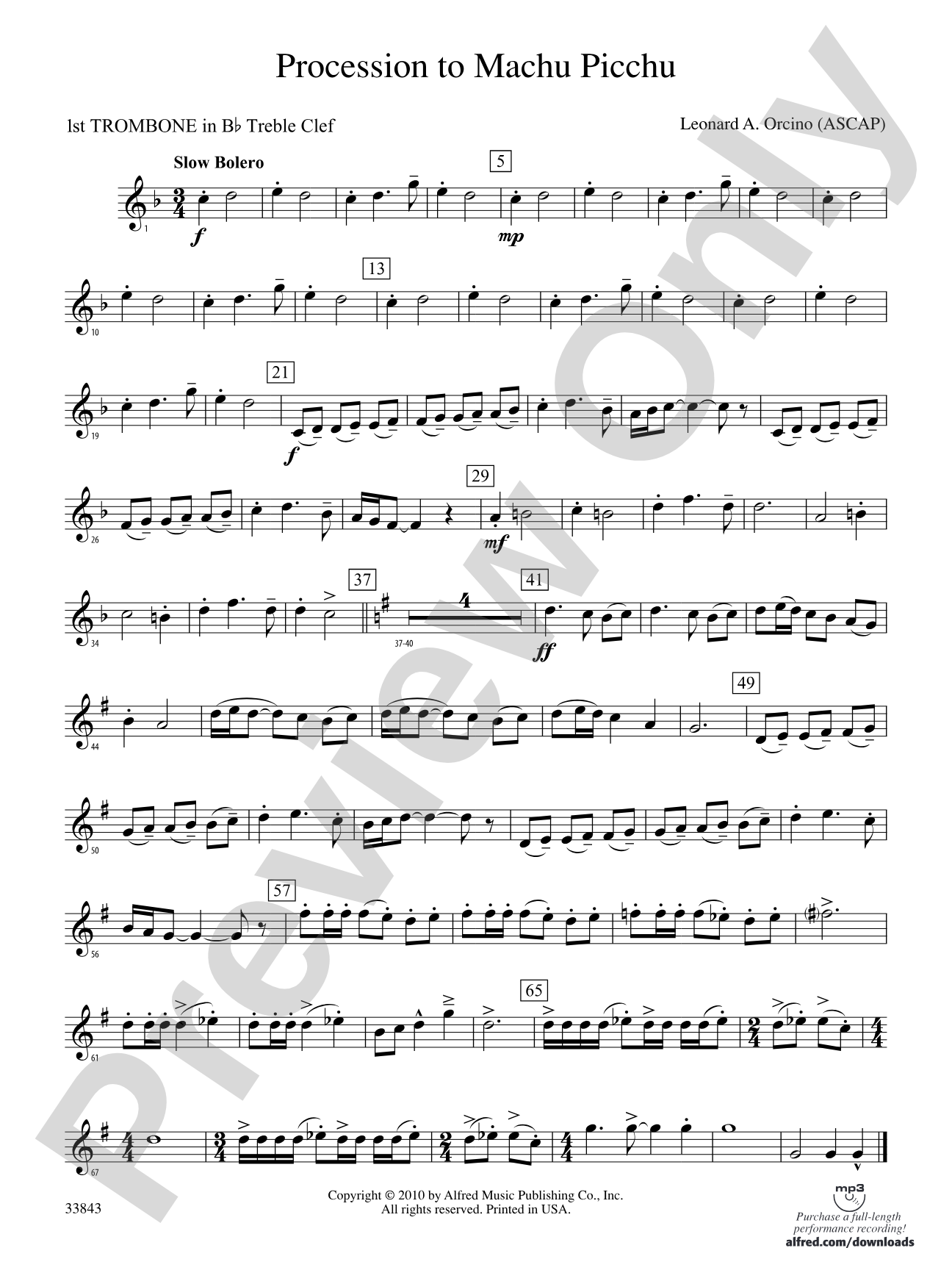 Procession to Machu Picchu: (wp) 1st B-flat Trombone T.C.