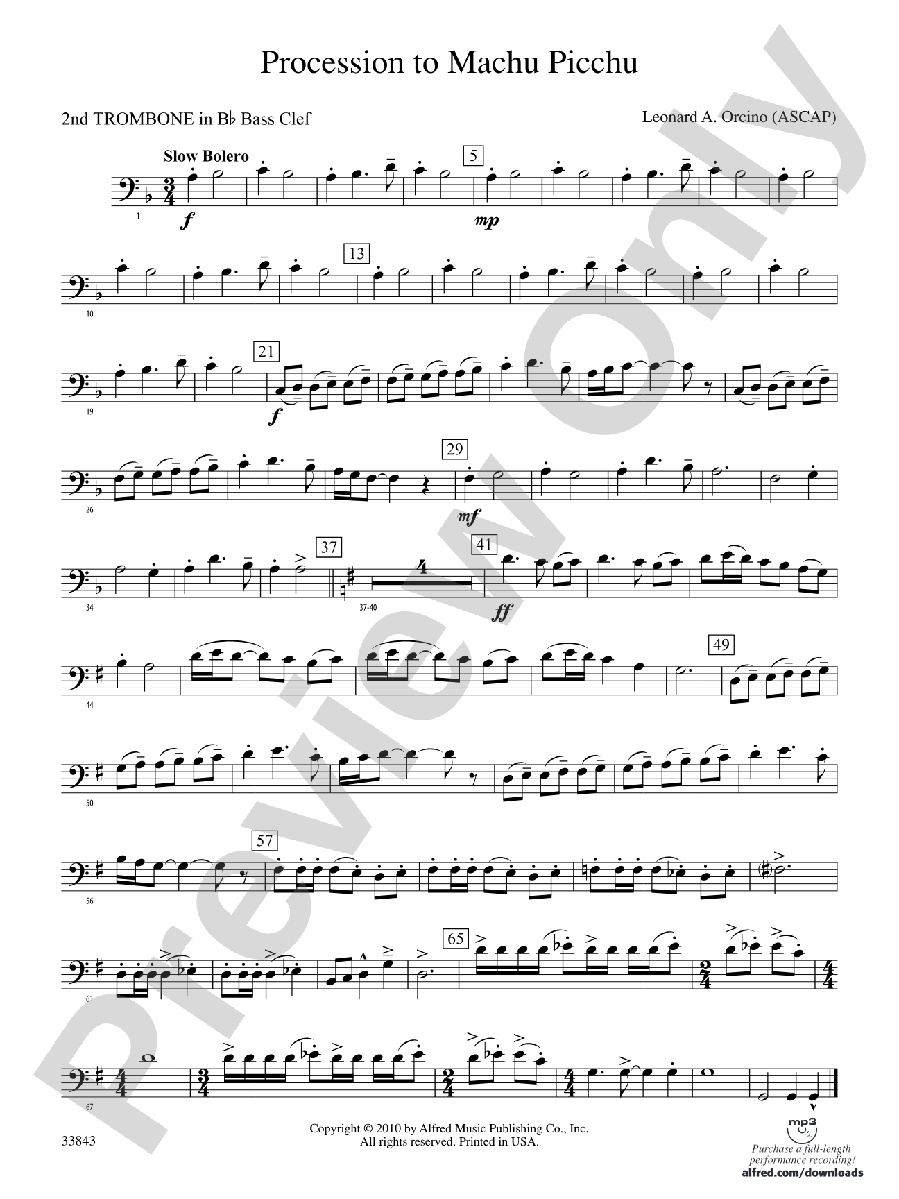 Procession to Machu Picchu: (wp) 2nd B-flat Trombone B.C.