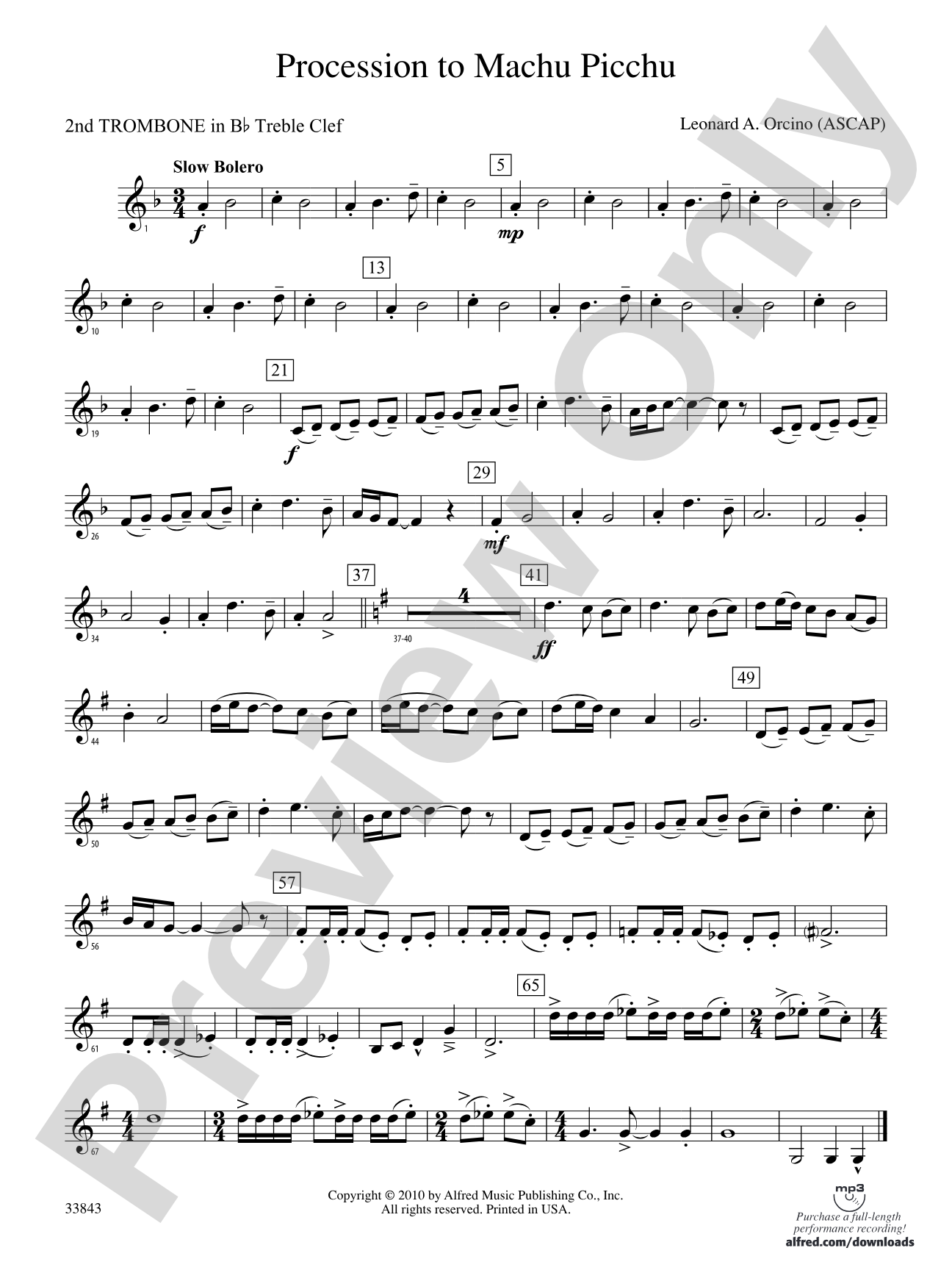 Procession to Machu Picchu: (wp) 2nd B-flat Trombone T.C.