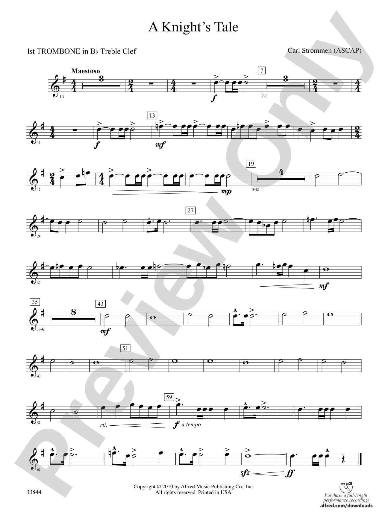 A Knight's Tale: (wp) 1st B-flat Trombone T.C.