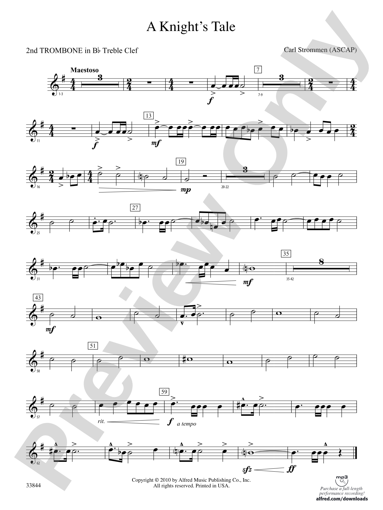 A Knight's Tale: (wp) 2nd B-flat Trombone T.C.