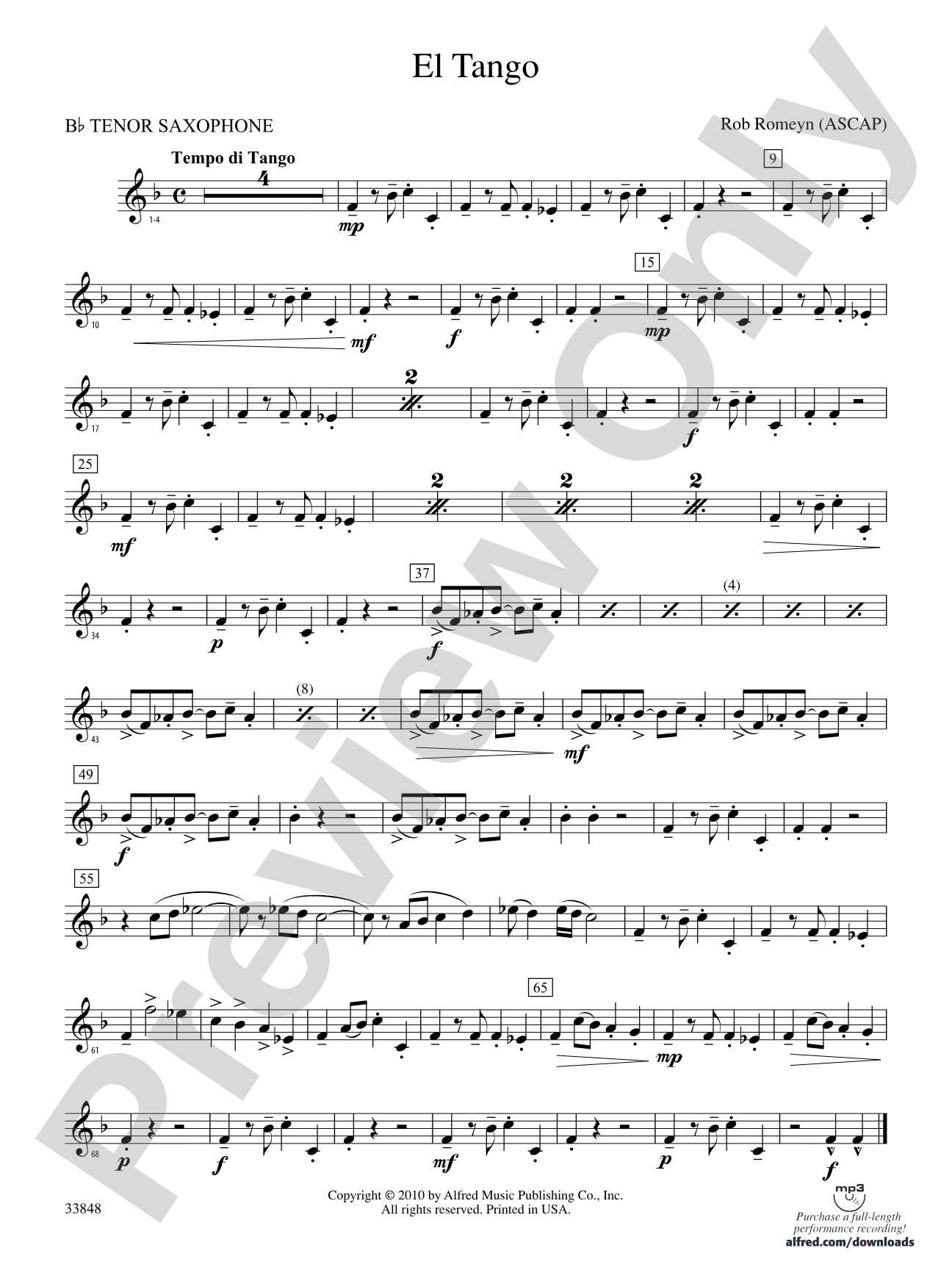 El Tango: B-flat Tenor Saxophone
