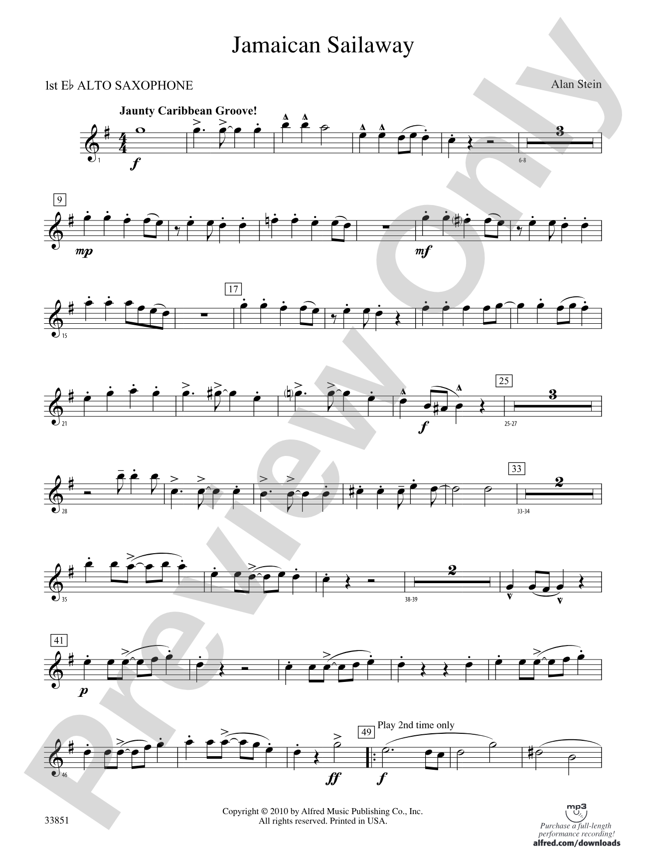 Jamaican Sailaway: E-flat Alto Saxophone