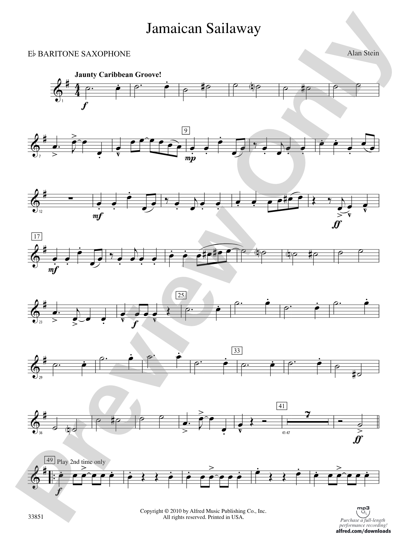 Jamaican Sailaway: E-flat Baritone Saxophone