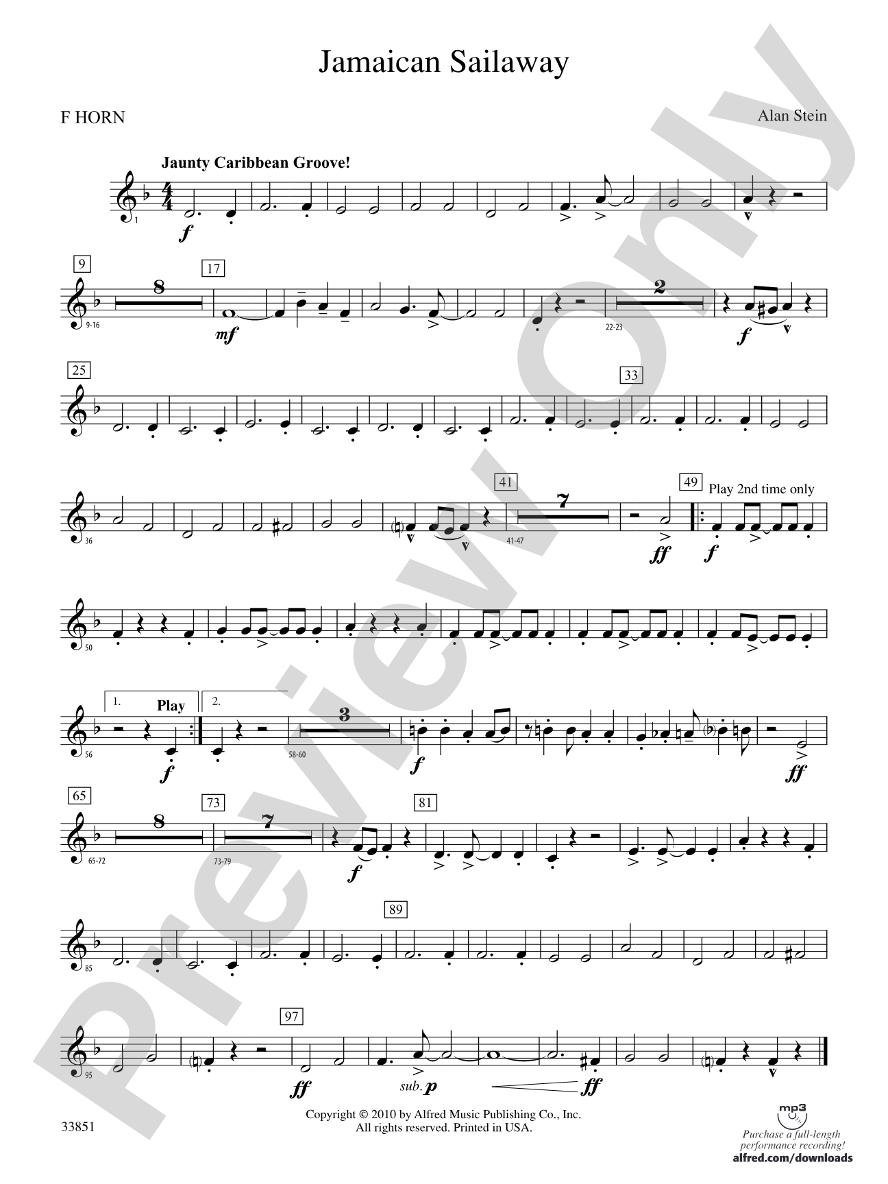 Jamaican Sailaway: 1st F Horn