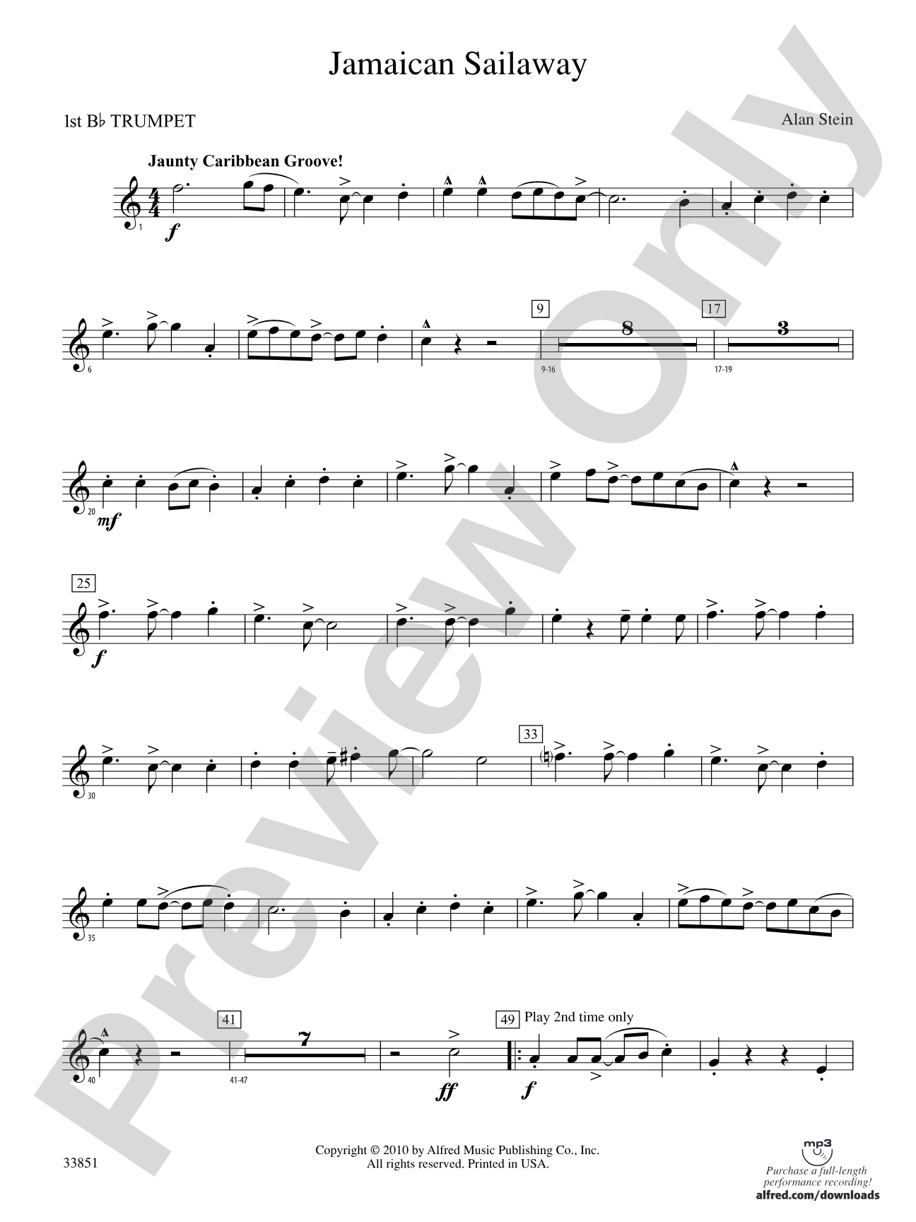 Jamaican Sailaway: 1st B-flat Trumpet