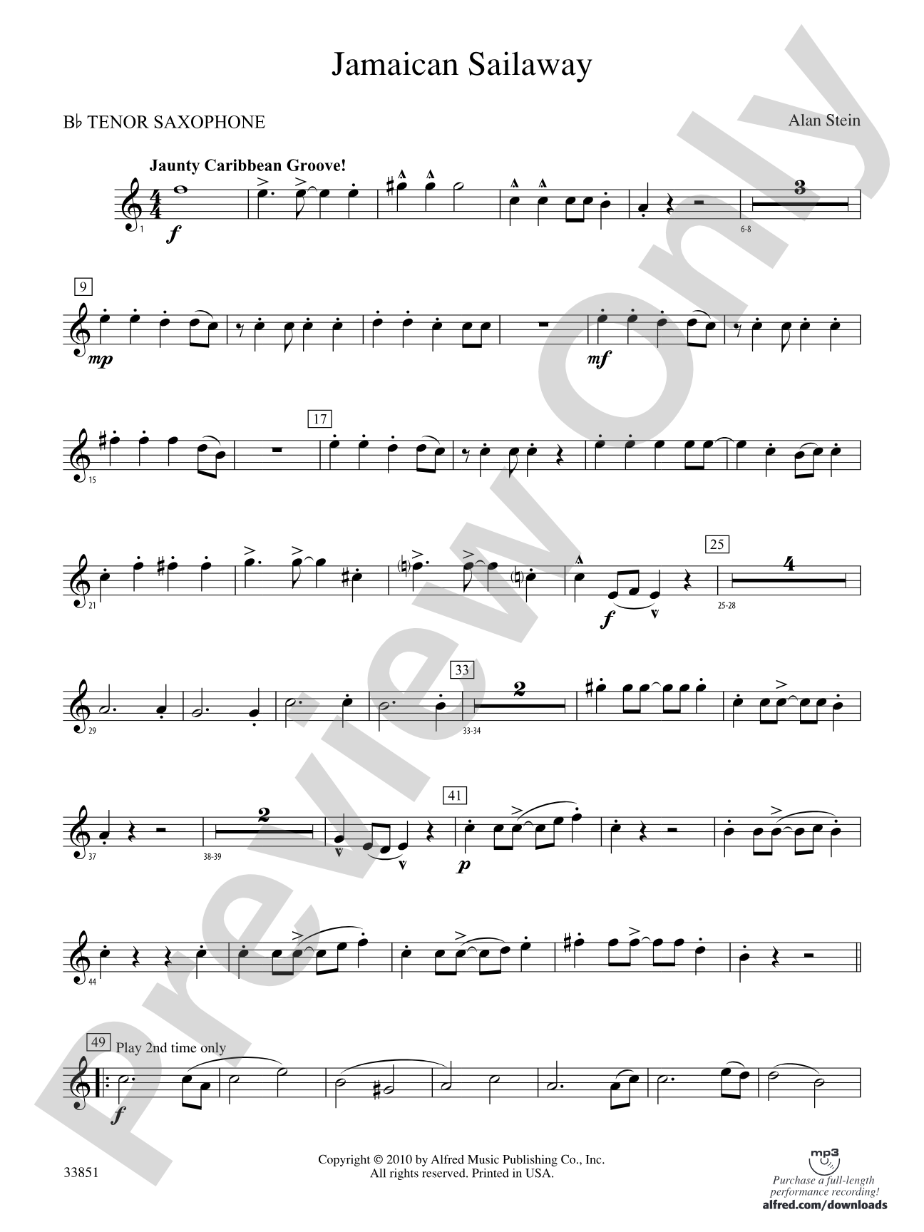 Jamaican Sailaway: B-flat Tenor Saxophone