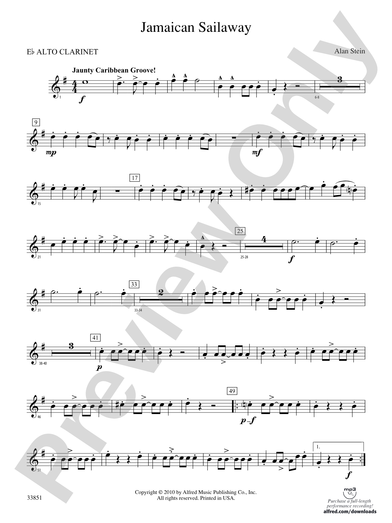 Jamaican Sailaway: (wp) E-flat Alto Clarinet