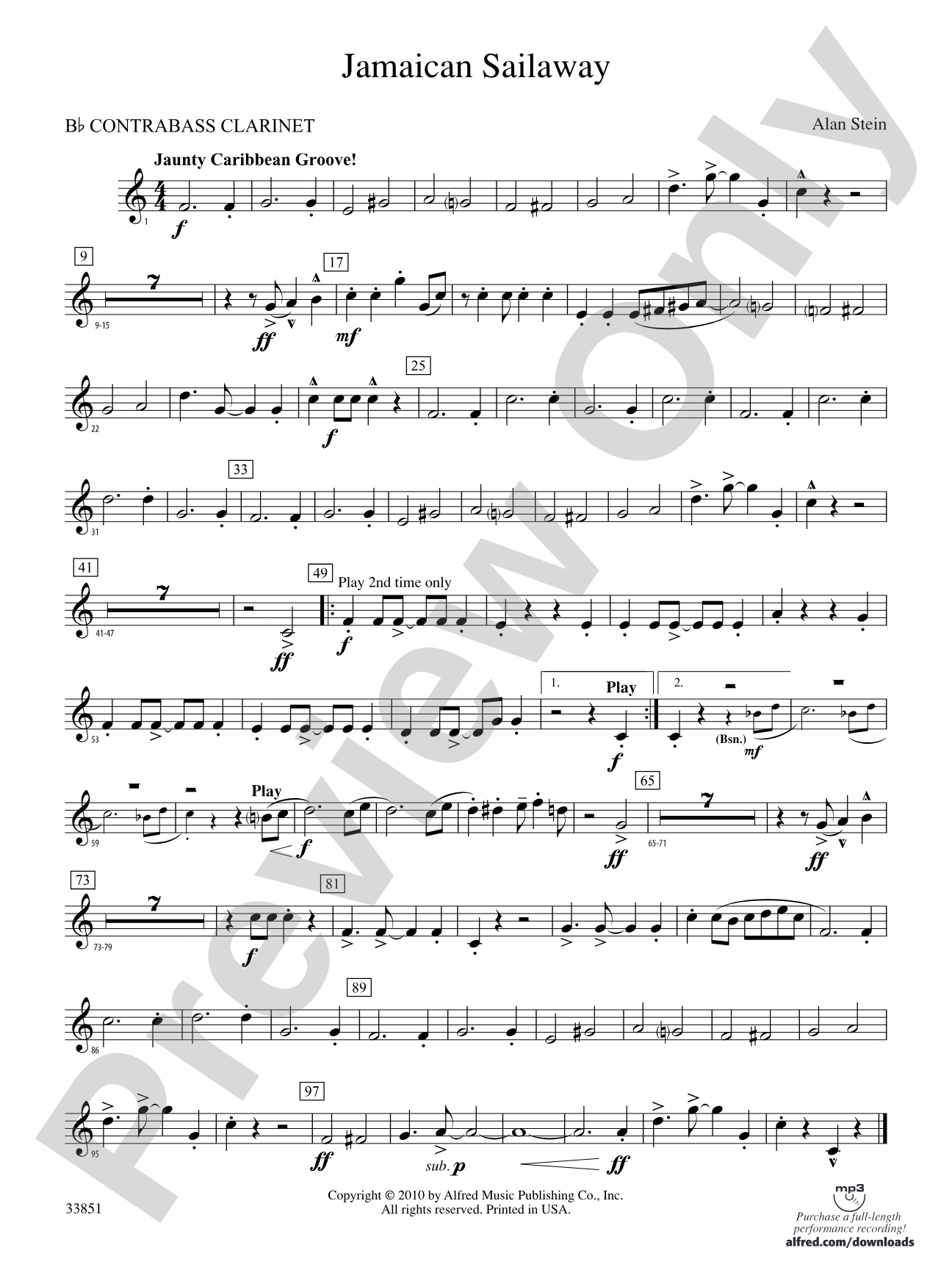 Jamaican Sailaway: (wp) B-flat Contrabass Clarinet
