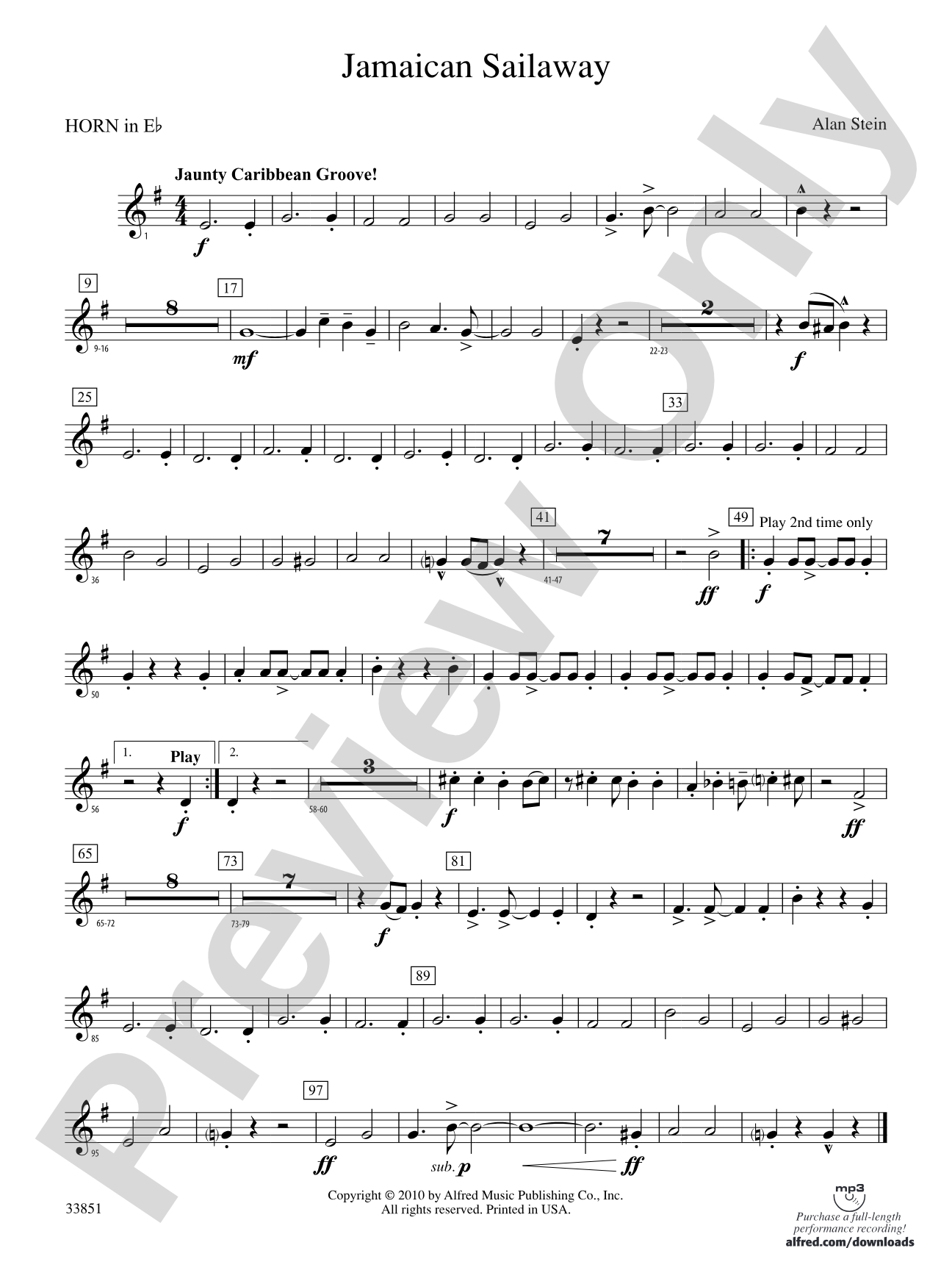 Jamaican Sailaway: (wp) 1st Horn in E-flat