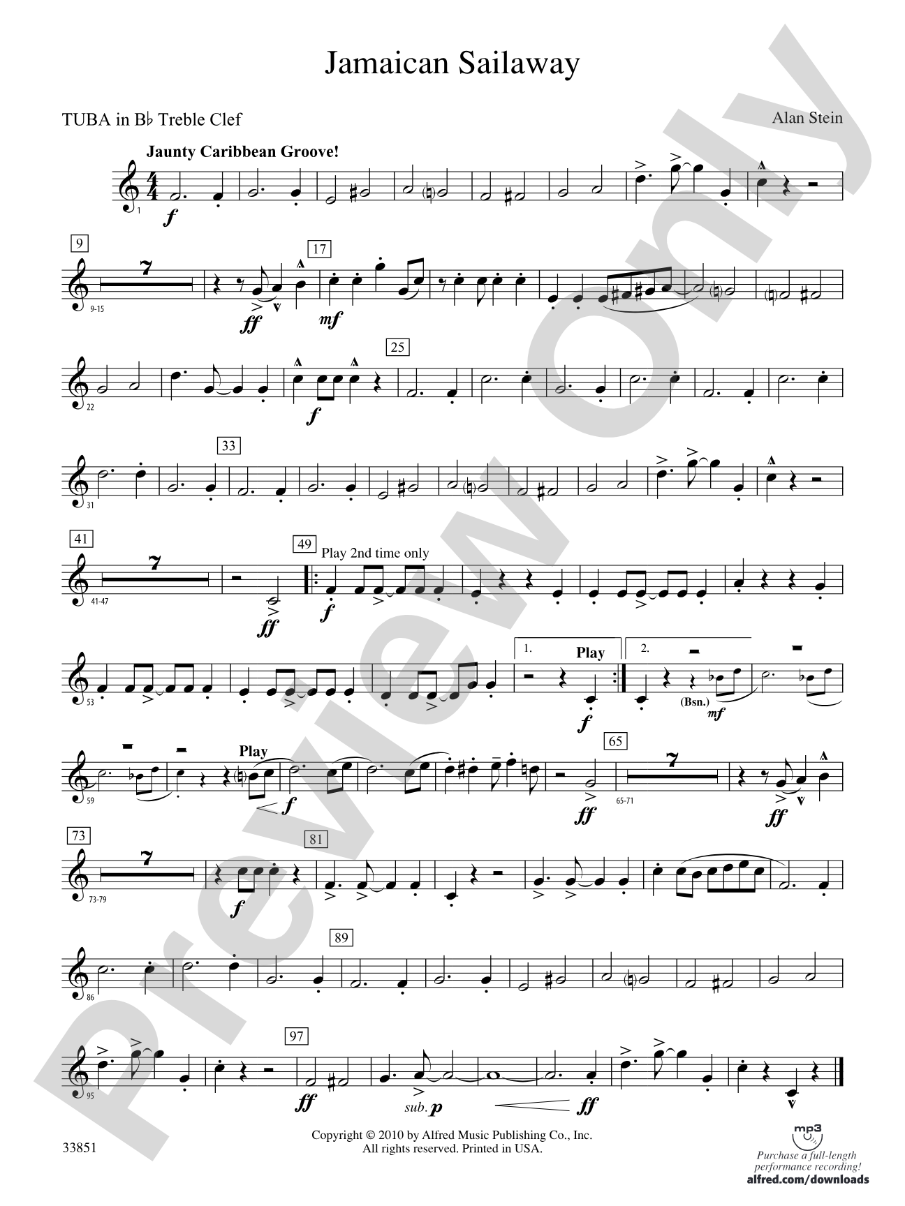 Jamaican Sailaway: (wp) B-flat Tuba T.C.