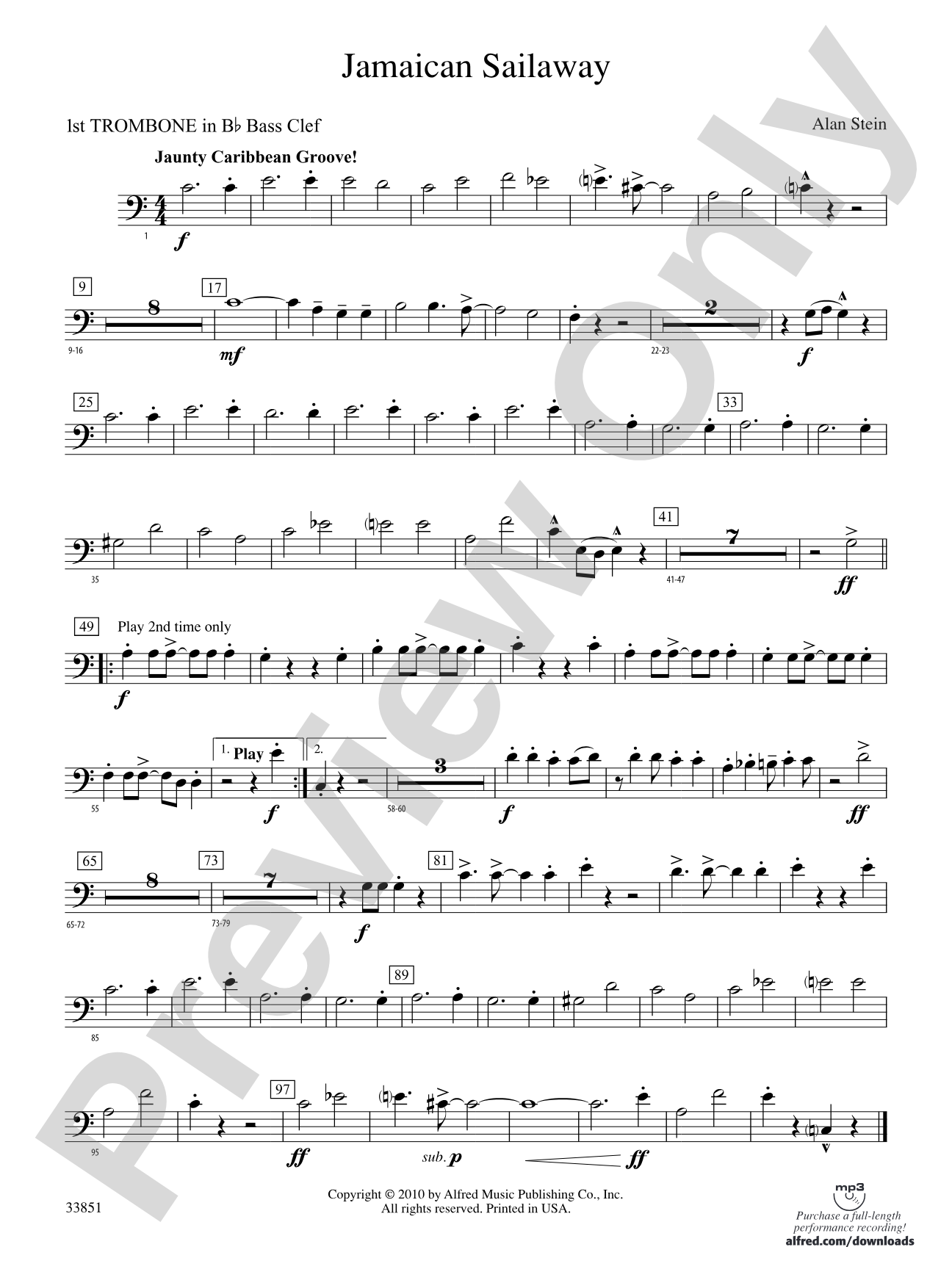 Jamaican Sailaway: (wp) 1st B-flat Trombone B.C.