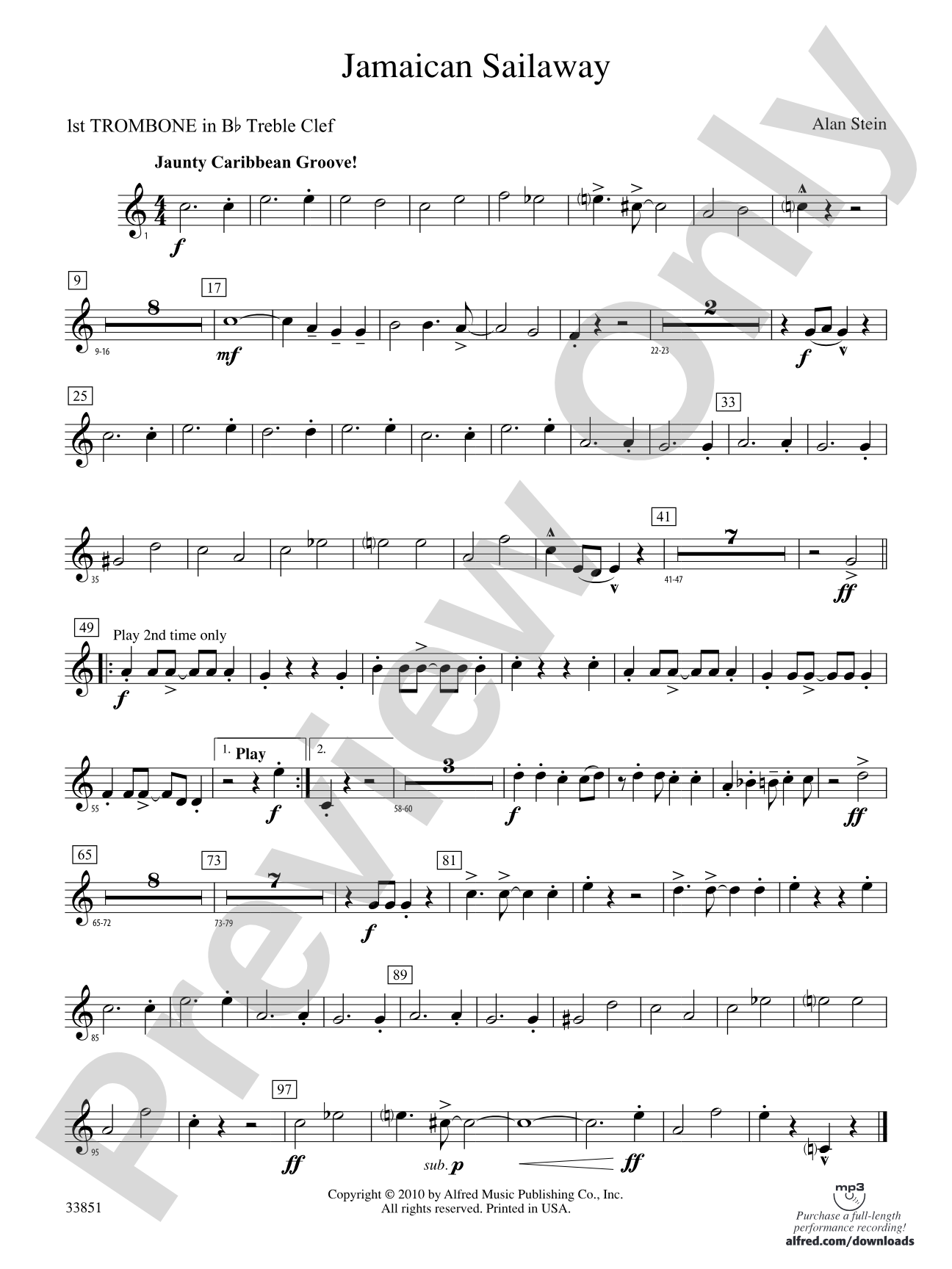 Jamaican Sailaway: (wp) 1st B-flat Trombone T.C.